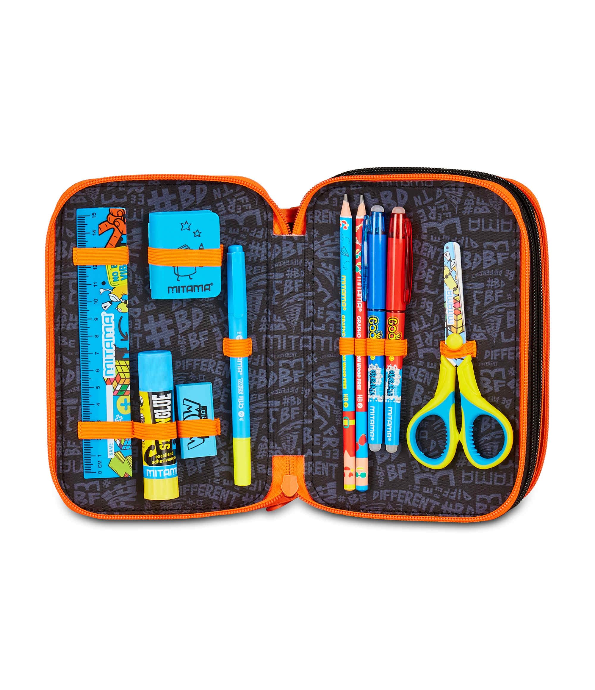 Mitama Astuccio Scuola 3 Scomparti, SUPER TRIPLO MITA PLAY, Contenuto 47 pz, Completo di Matite, Pennarelli, Portapenne Scuola Elementare Bambino
