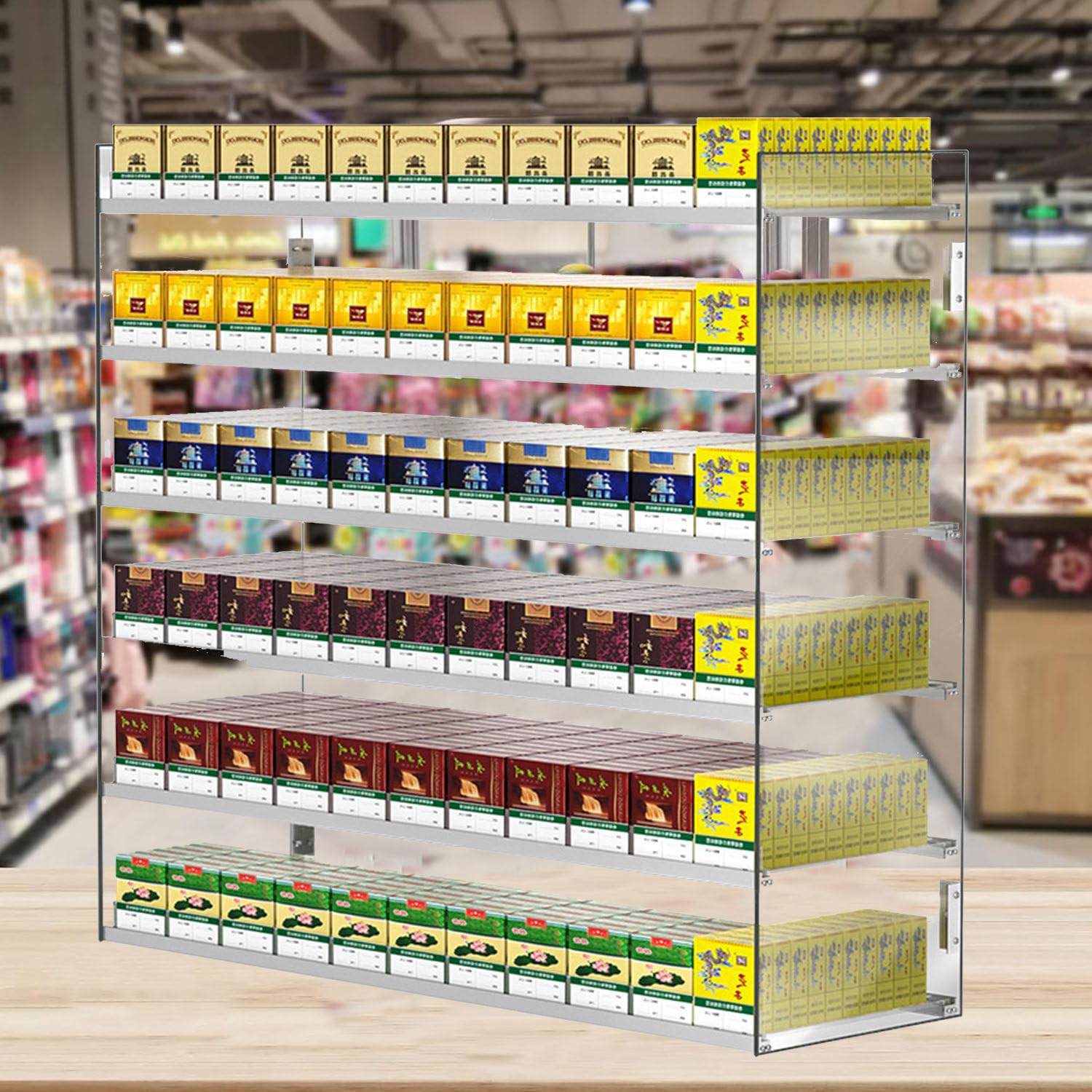 Generisch Automatischer Zigarettenschrank mit Schieber, H 80 cm, L 86 cm, Zigarettenhalter-Vitrine, Zigarettenständer für Einzelhandelsgeschäfte zur übersichtlichen Warenpräsentation