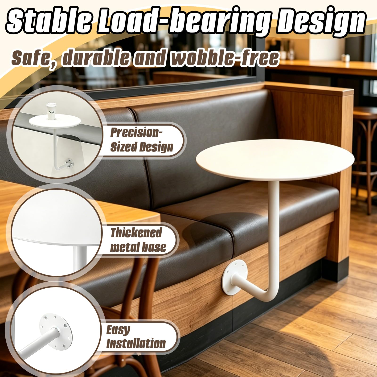 Table Ronde Murale, Table De Bar Ronde avec Support Mural Petite Table d'appoint Murale en Forme de L Tables Balcon Suspendue for Magasin de thé au Lait café Fast-Food (Blanc)