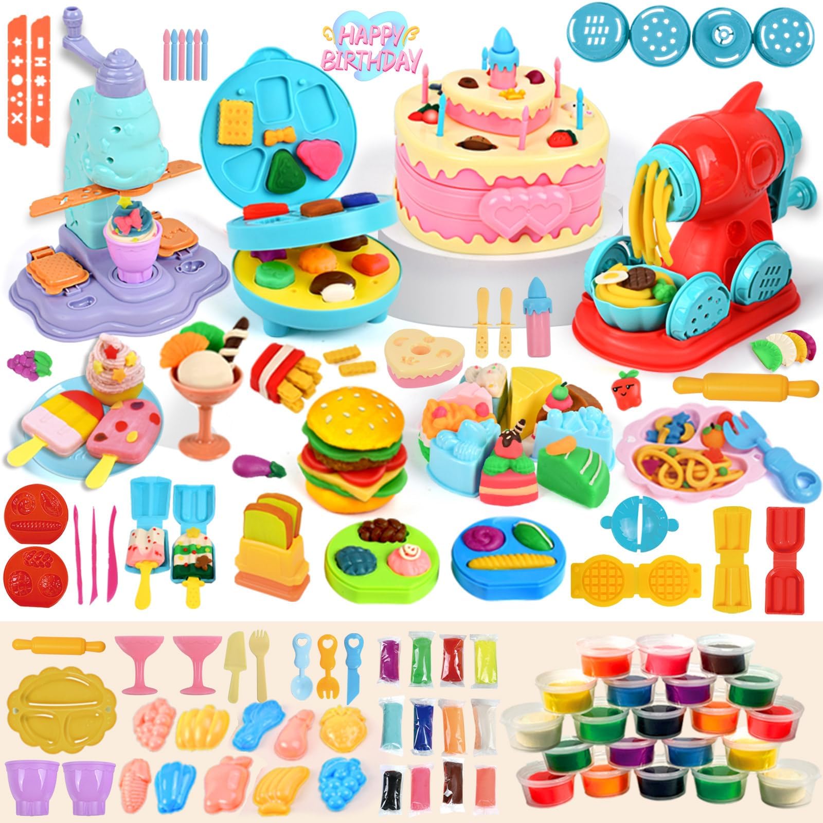 Spielzeug für 3–8 Jahre alte Kinder: Play Color Dough Set für Kinder, 4-in-1 Play Doh Zubehör mit Werkzeugen und Ausstechern, Geschenke für 3, 4, 5, 6, 7, 8 Jahre, Kinder, Kunst, Handwerk