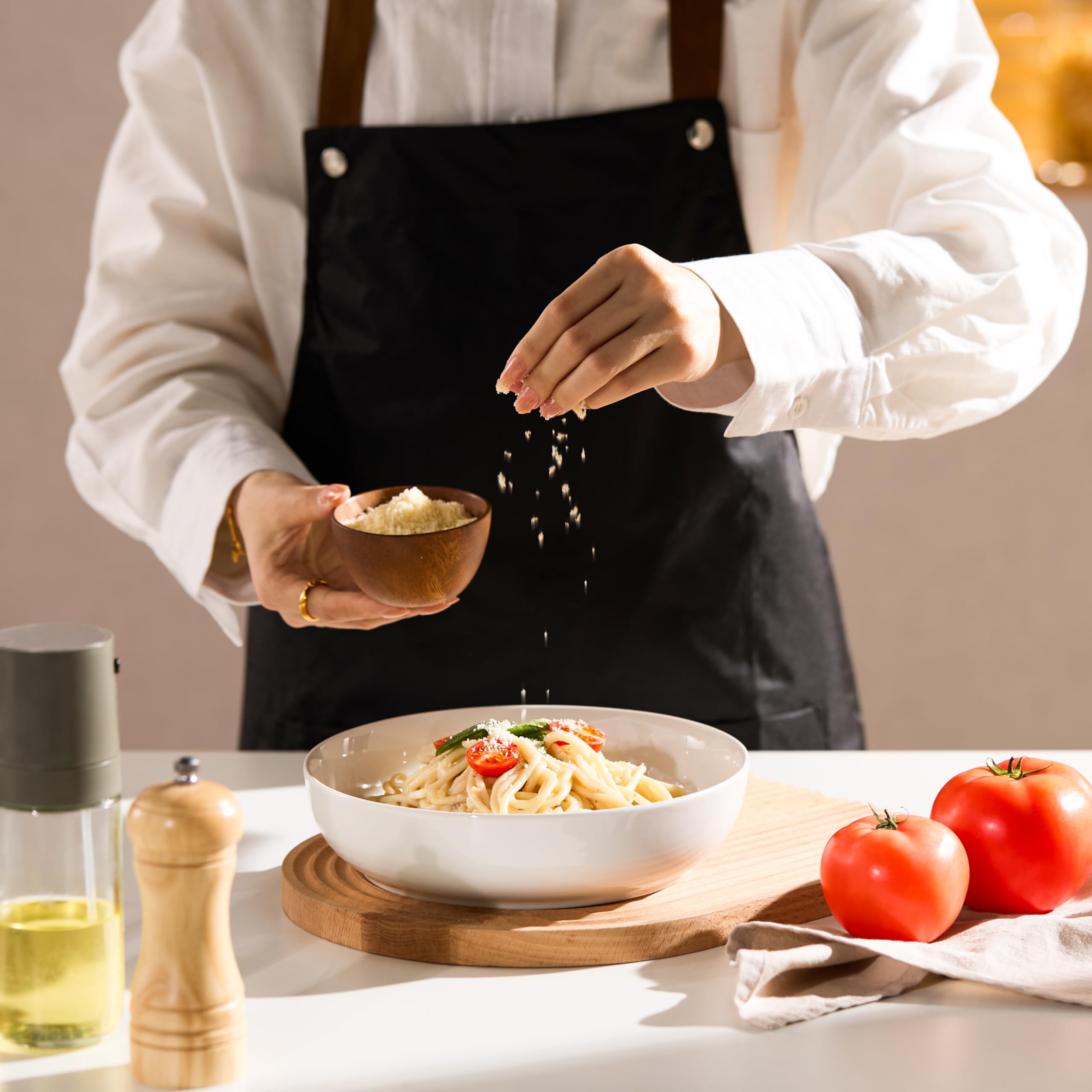 KooK Pastaschüssel, Salatschüsseln, Schüsseln, Servierschalen, Suppe, Keramik, großes Fassungsvermögen, mikrowellen- und spülmaschinenfest, 4 Stück, 1,2 l, Weiß