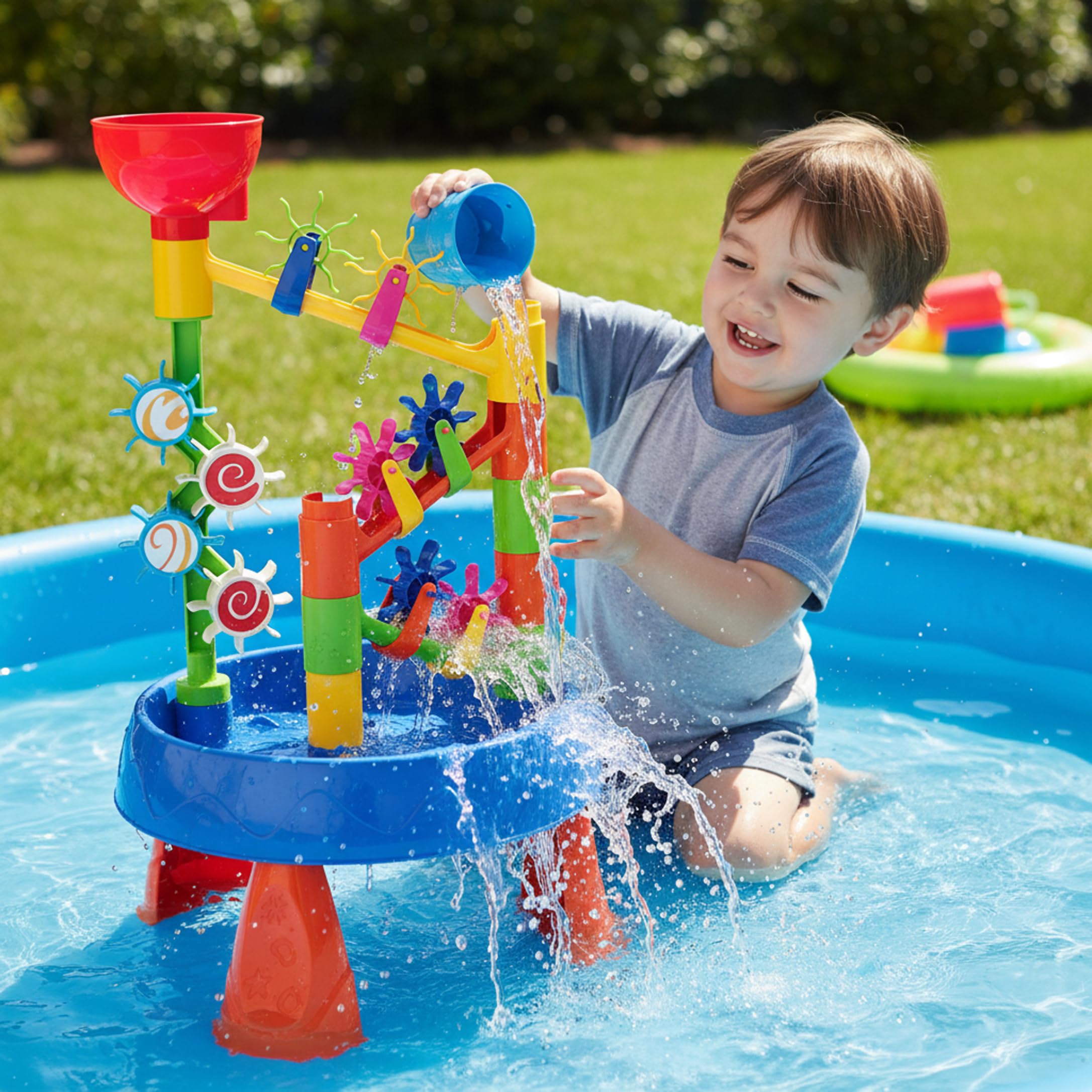 Baby-Wassertisch, Kinder-Wassertisch zum Spielen im Freien, Kleinkinder, 32-teiliges Sandspielzeug-Set mit Rad, Eimer, Schaufel für Kinder im Alter von 1–8 Jahren, Sommer, Strand, Hinterhof-Spielen