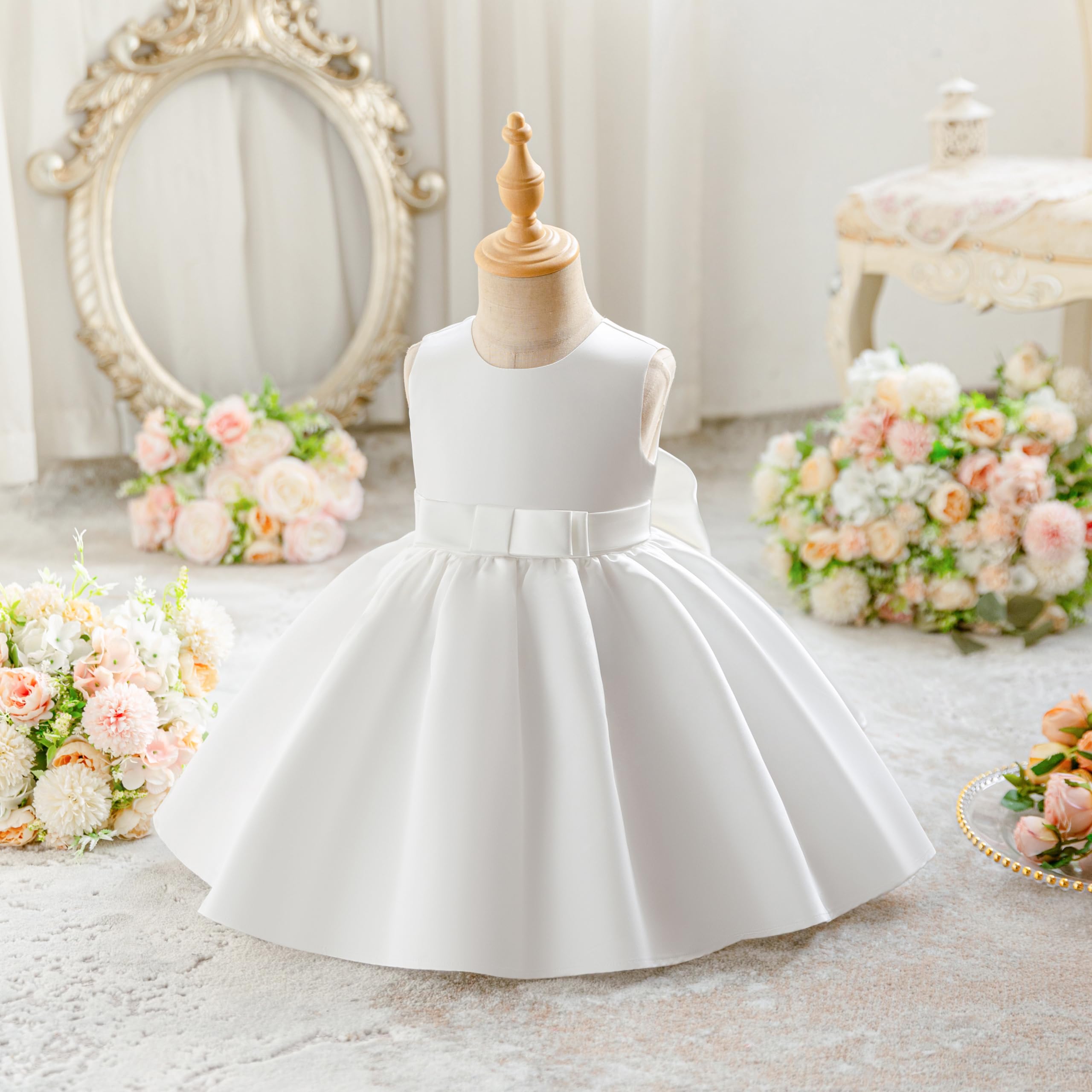 Miipat Vestido para Bebé Niña Satén Bowknot Princesa Cumpleaños Bautismo Vestidos Espalda en V Formal Boda Concurso Fiesta Vestidos para Niñas 6 Meses-4 Años