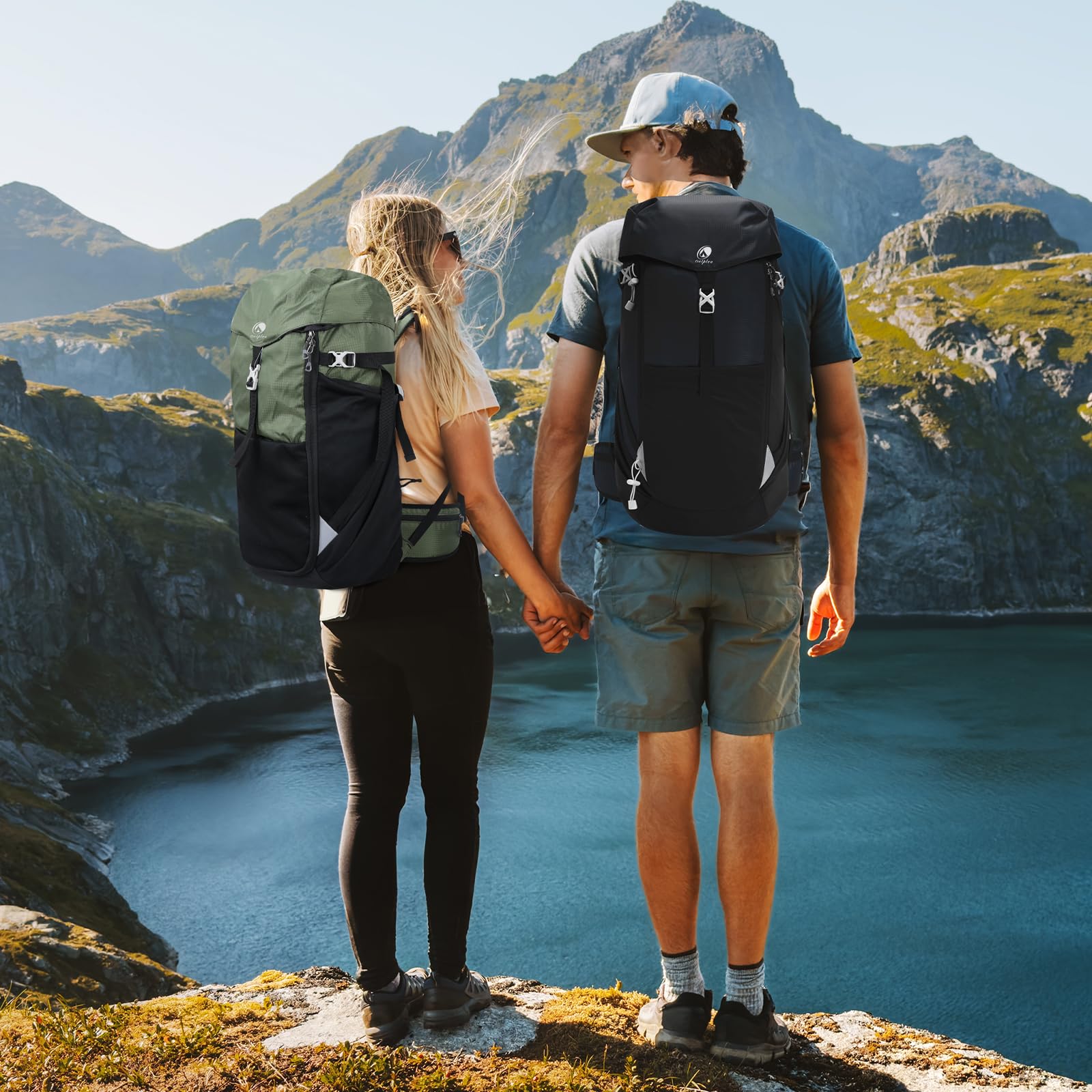 50L Zaino da Trekking con Apertura Frontale, Zaino da Viaggio Impermeabile per Campeggio Escursionismo, Grande Zaino da Montagna Leggero per Sport Alpinismo Avventura, Verde