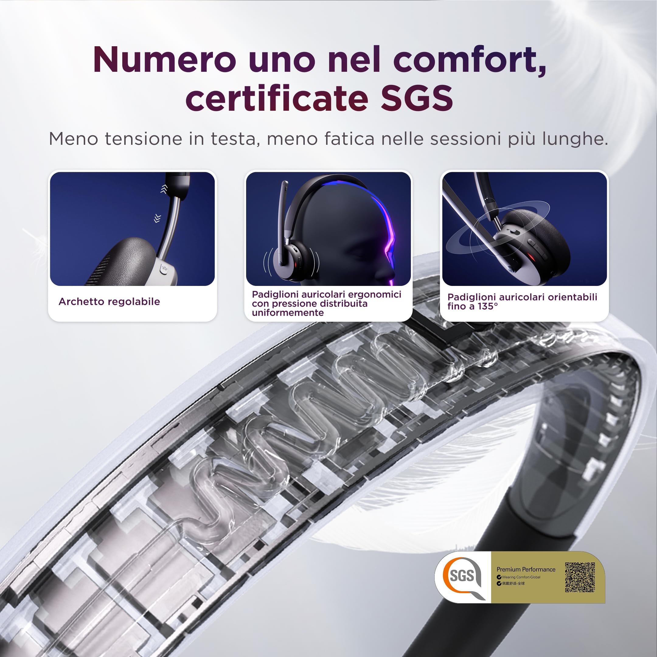 Lenovo Dual-Mode Wireless ANC Headset 6550 per Teams, cuffie wireless Bluetooth 5.3 con ANC ibrida ed ENC AI, ricevitore USB-C, 360° busy light, autonomia fino a 60h
