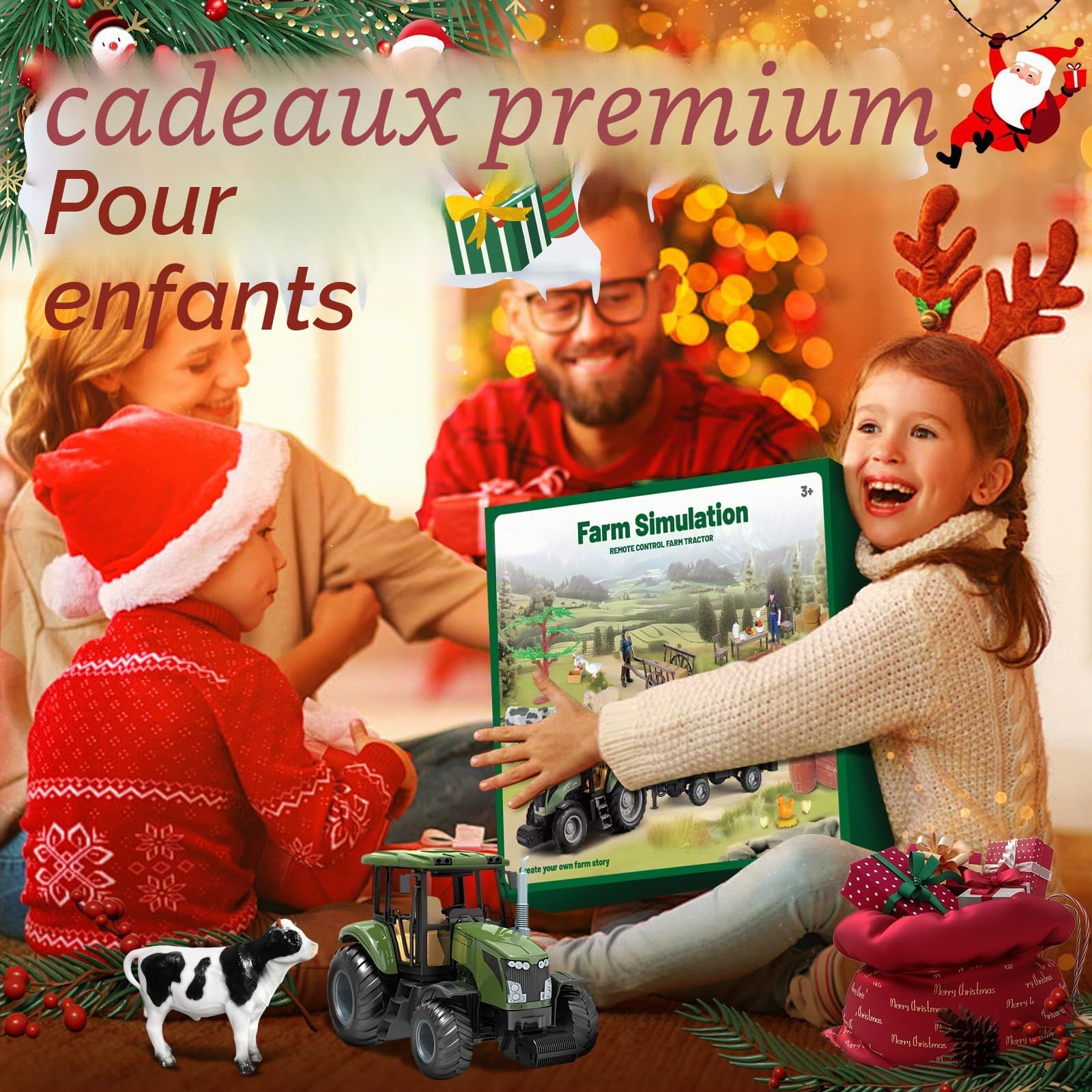 Tracteur télécommandé RC avec remorque, jouet de ferme avec animaux et figurines, commande 2.4GHz et 2 batteries , tracteur jouet pour enfants dès 3 ans, cadeau amusant pour les fêtes ou anniversaire