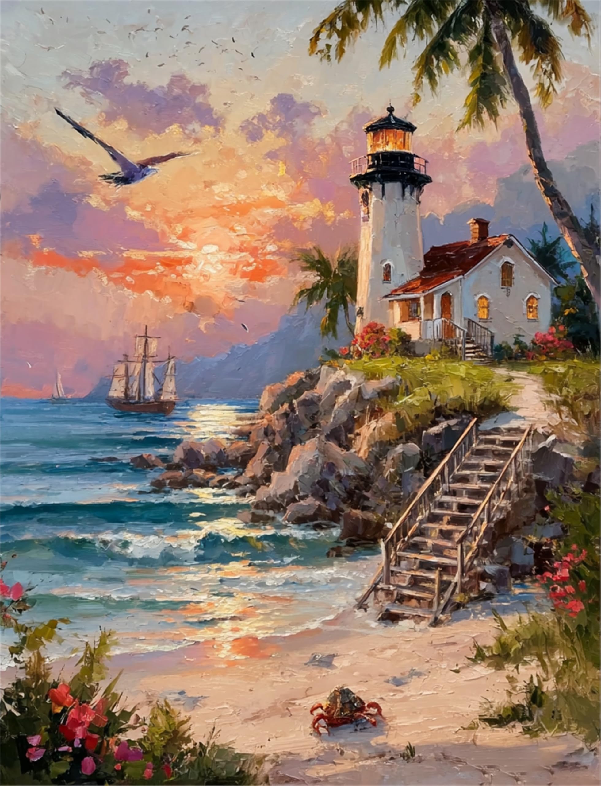 Huimanhe Lighthouse Paint By Number For Adult,Ocean Diy Painting Kits For Adults,Seaside Color By Numbers,Paint By Number Canvas Crafts Watercolor For Beginners Hoom Decor
