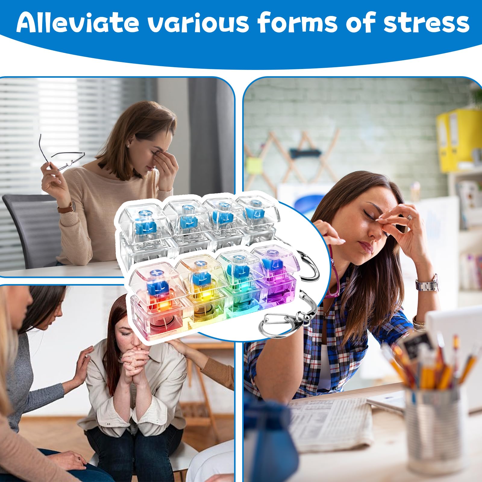 Clavier Anti-Stress Fidget – Lot De 2 – Boutons 4 Couleurs – Son Clic – Bureau, Voyage – Cadeau