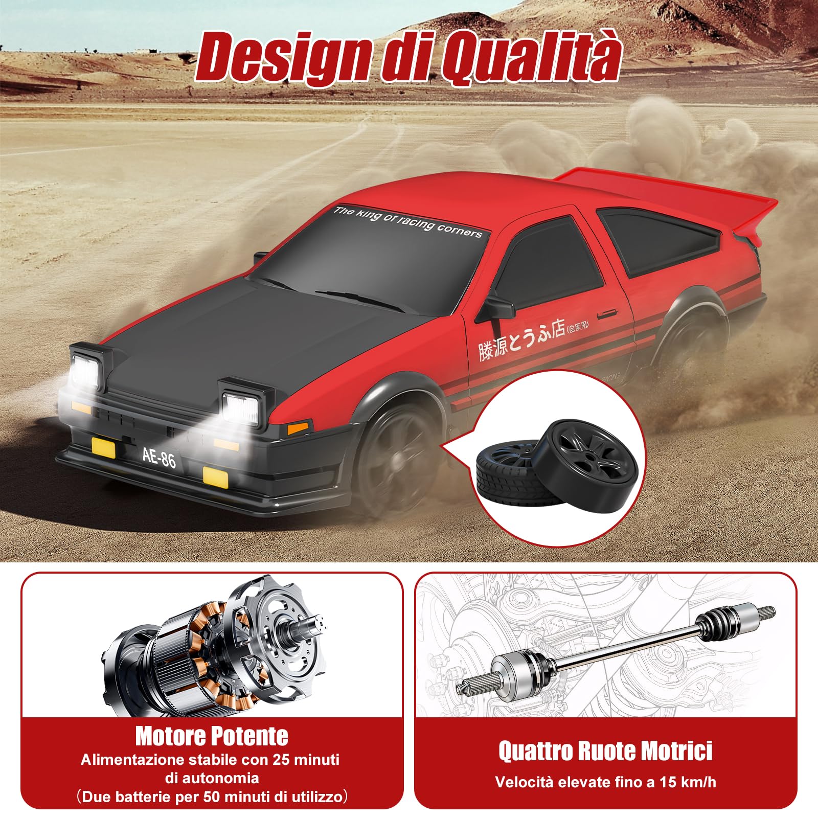 BuzzoXerex RC Drift Car, Mini Macchina Telecomandata Drift, 1/24 4WD Auto Telecomandata con Luce LED, 18km/h, Auto Giocattolo per Adulti e Bambini di Età Superiore agli 6 Anni (Rosso)