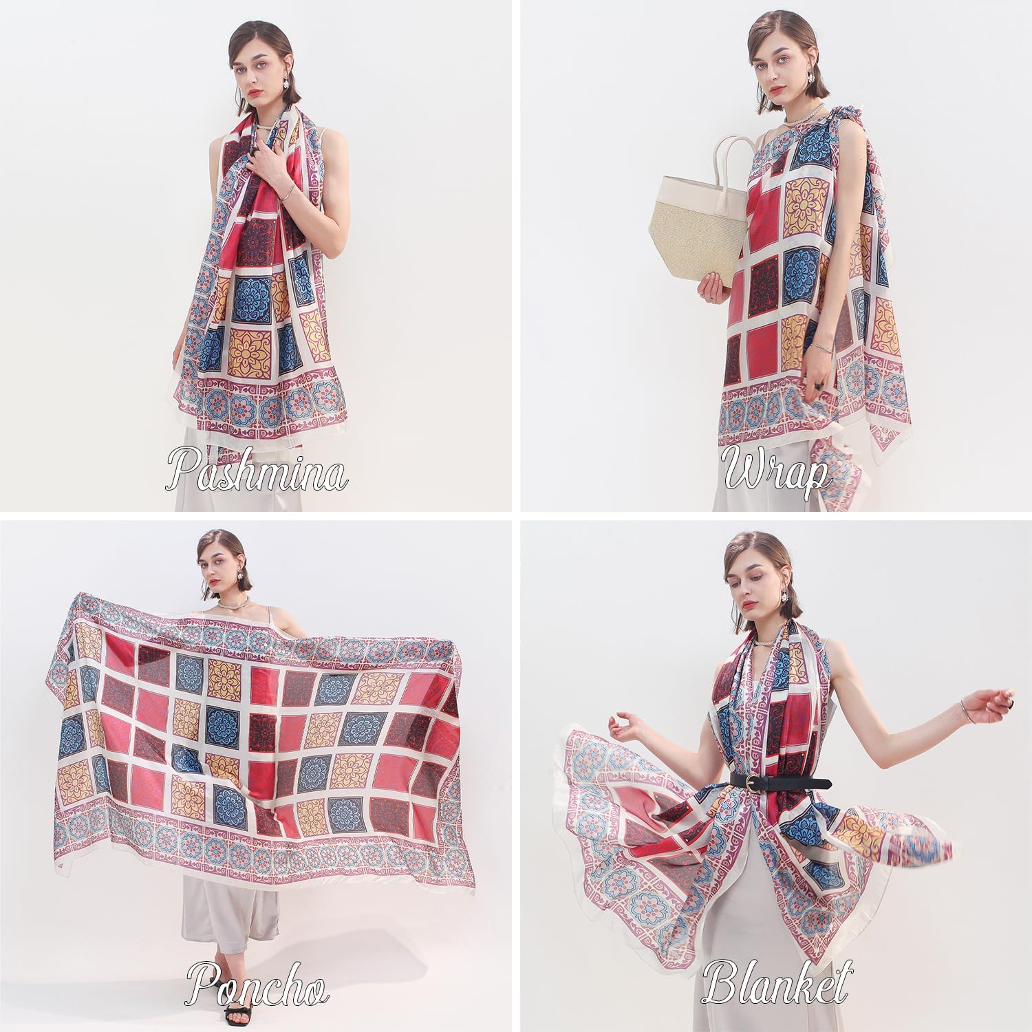 DANA XU Women's 100% Mulberry Satin Silk Pashmina Shawl Wraps Extra Large Floral Scarf for Evening Dresses, Soft Oversized - Image 2