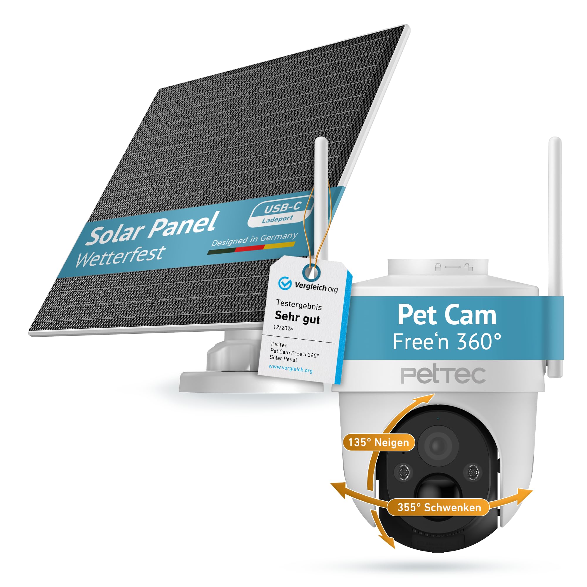 PetTec Solar Panel 4,4W für Überwachungskamera und Pet Cam mit LTE Weiß