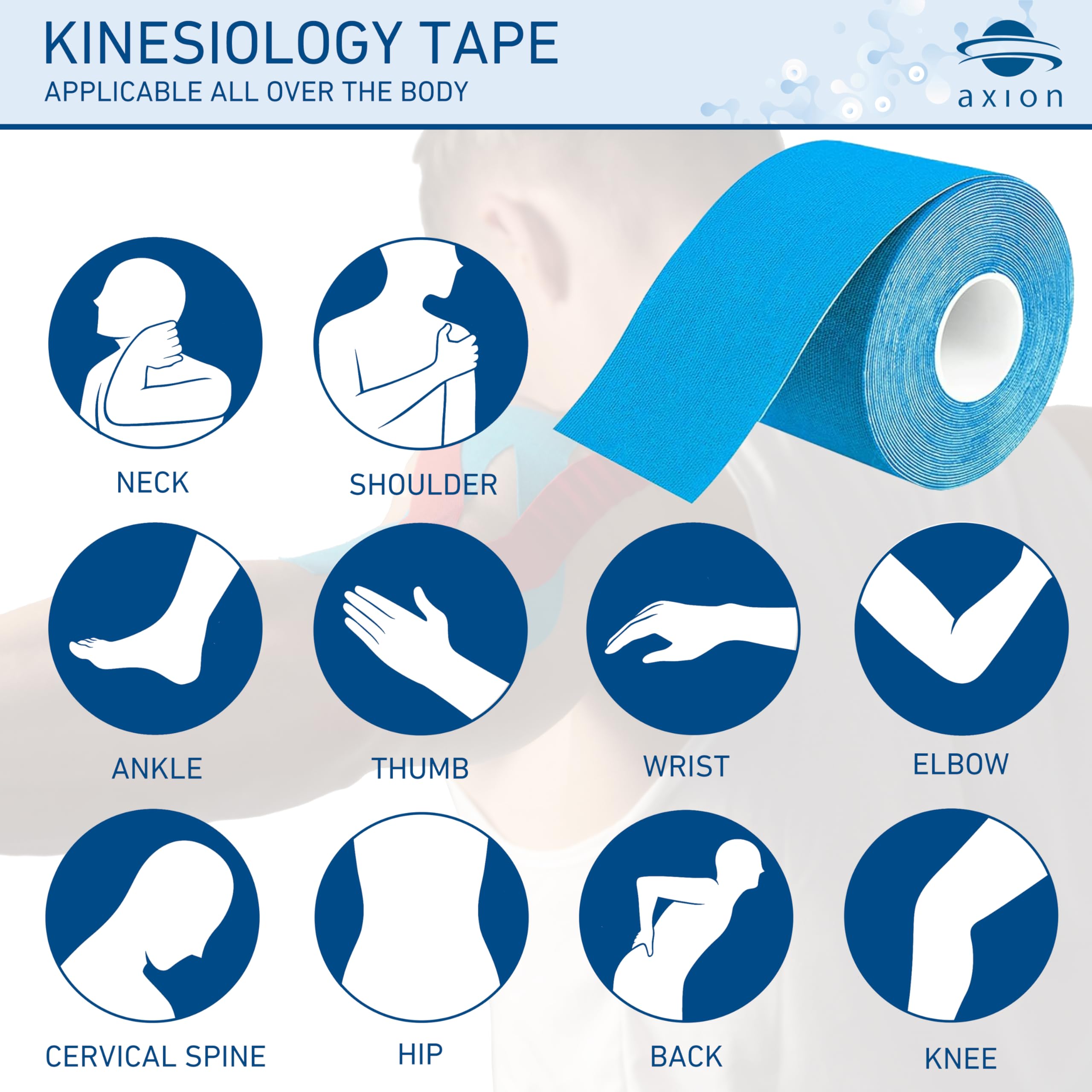 axion Kinesiology Tapes 2 Rolls Uncut Blue | Elastic Cotton Sports Tapes for Optimal Performance | Easy Application | Latex Free | Skin Friendly | Long Lasting Muscle and Joint Support — Amazon image 3