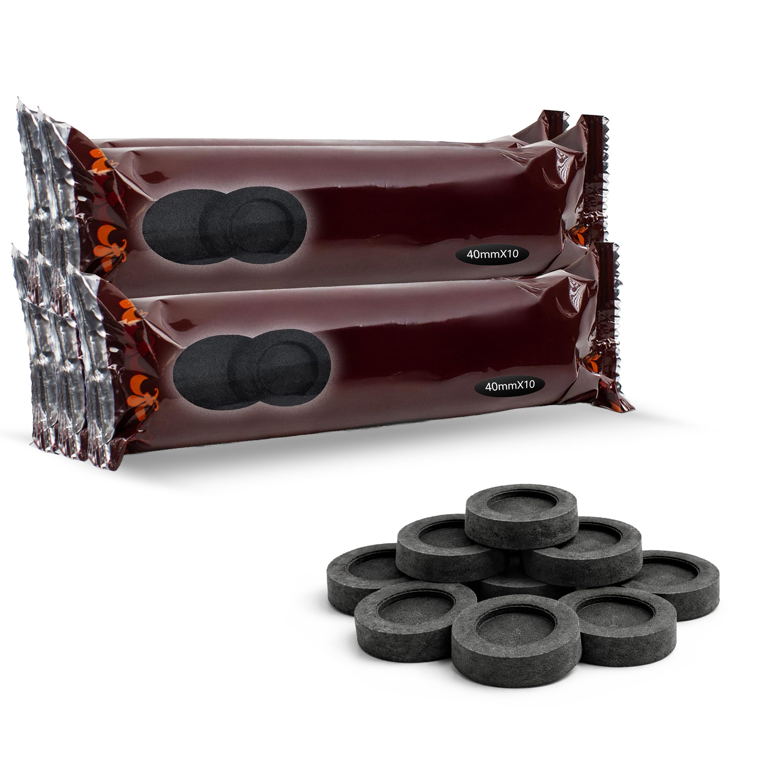 Carbón de Incienso Ø 40 mm – 50 Pastillas de Carbón Natural para Quemadores, Encendido Rápido y Quema Uniforme, Ideal para Resina, Aromaterapia, Rituales y Ambiente Zen