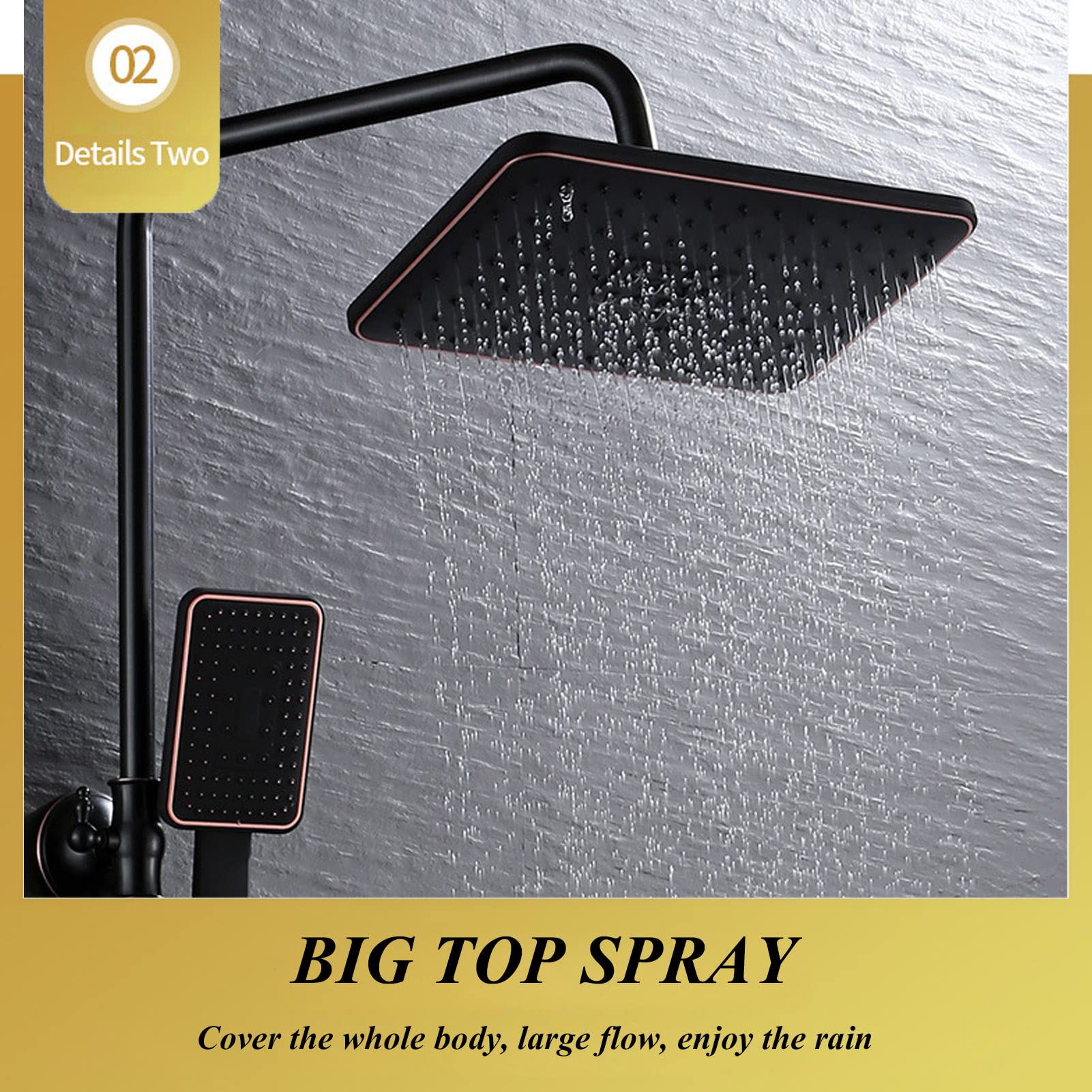 Grifo de Ducha de 3 Funciones, Cabezal de Ducha Tipo Lluvia con rociador de Mano, Manguera de Ducha de 5 pies, Incluye Soporte de Montaje en Pared, Negro Mate