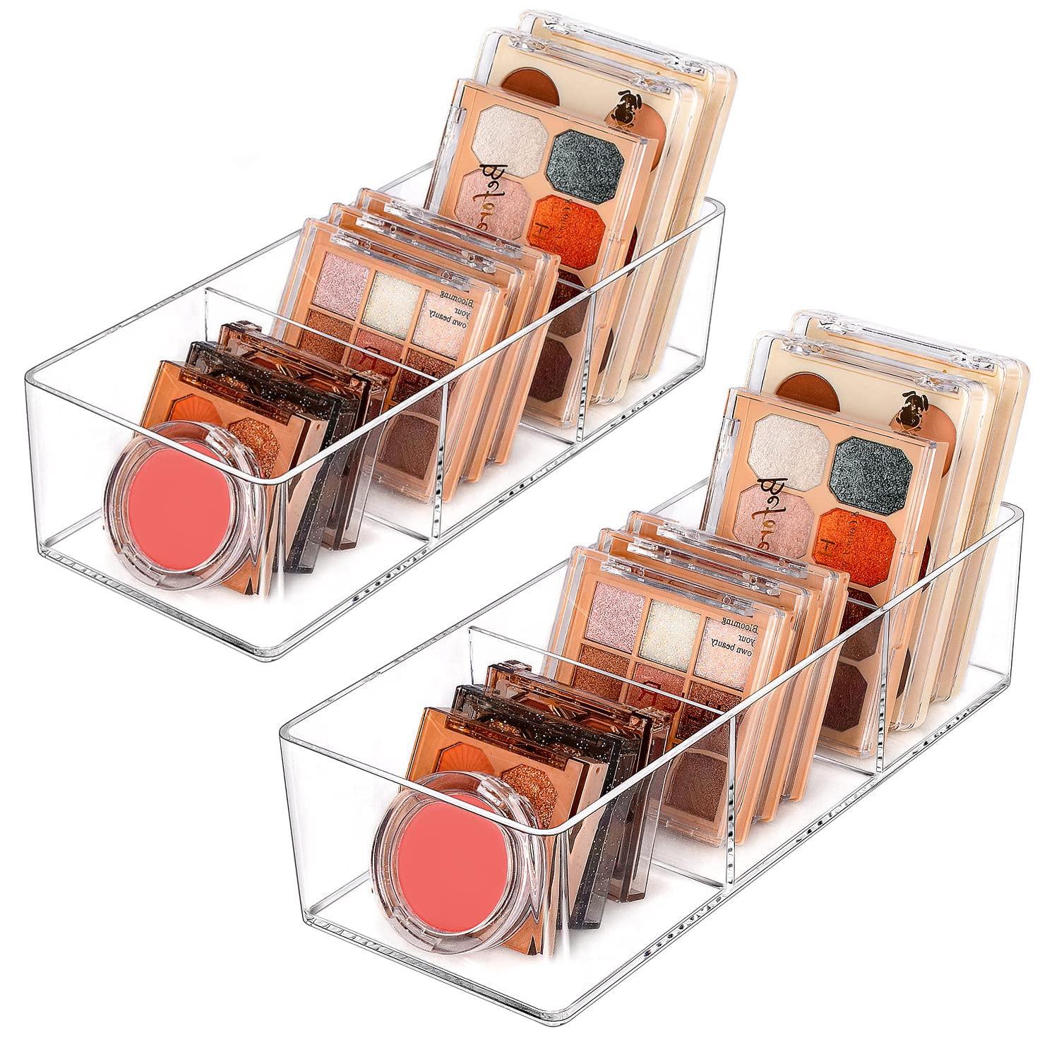 JessLab Organizer per Cassetti, Organizer per Trucco in Acrilico Espositore per Gioielli per Cosmetici per Scrivania Guardaroba Bagno Vanity Countertop, Trasparente (3+3 Compartment)