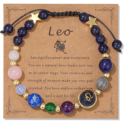 Zodiac Bracelets for Women Men,12 Constellations Healing Crystal Stone Beads Bracel...