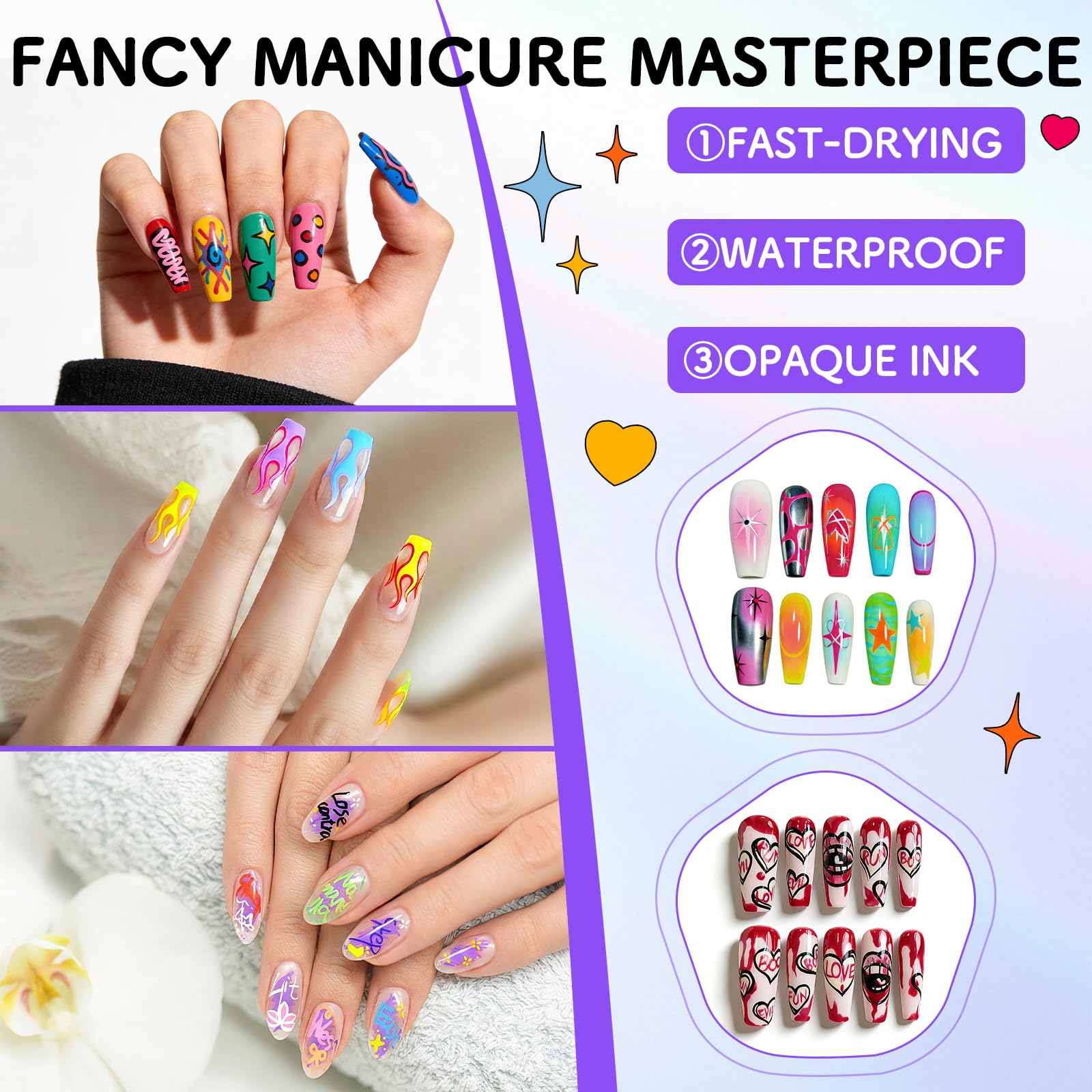 Set de 12 Bolígrafos para Uñas Nail Art, Nails Art Marker de Punta Fina 0,5 mm para Uñas Naturales y Uñas de Gel, Bolígrafo 3D de Esmalte de Secado Rápido para Liner, Dotting y Graffiti