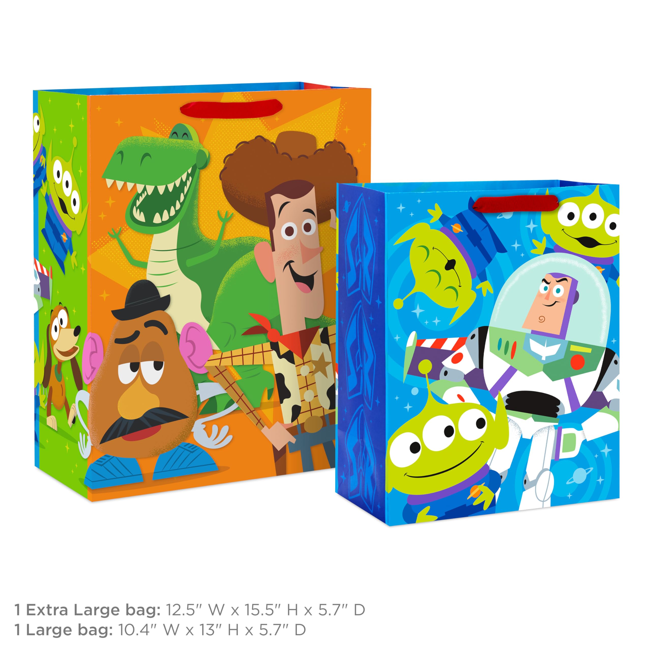 Hallmark Disney Pixar Toy Story Gift Bags for Kids (2 Bags: 1 Large 13", 1 Extra Large 15") for Birthdays, Back to School, Christmas