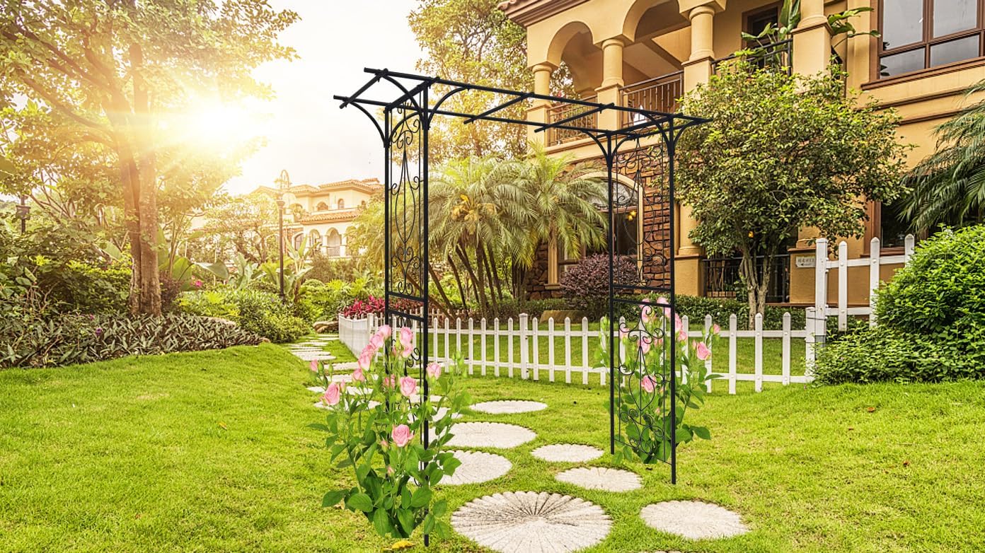 Metal Garden Arch L80.3'' x W20.47'' x H81.1'' Climbing Plants Support Rose Arch Outdoor Black
