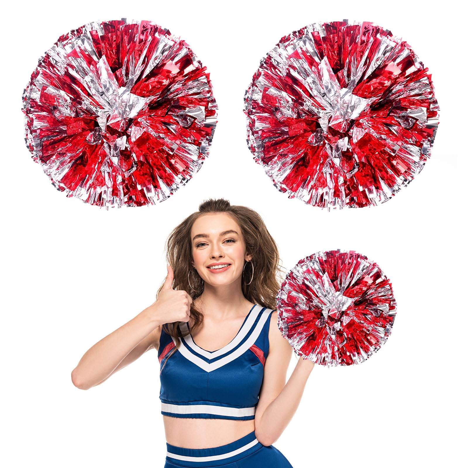 Pompony Cheer 26 szt. z uchwytem na cztery palce, ręczne pompony drużyny cheerleaderek do drużyny sportowej, gry ducha, na imprezę taneczną dla dorosłych (czerwone + srebrne)