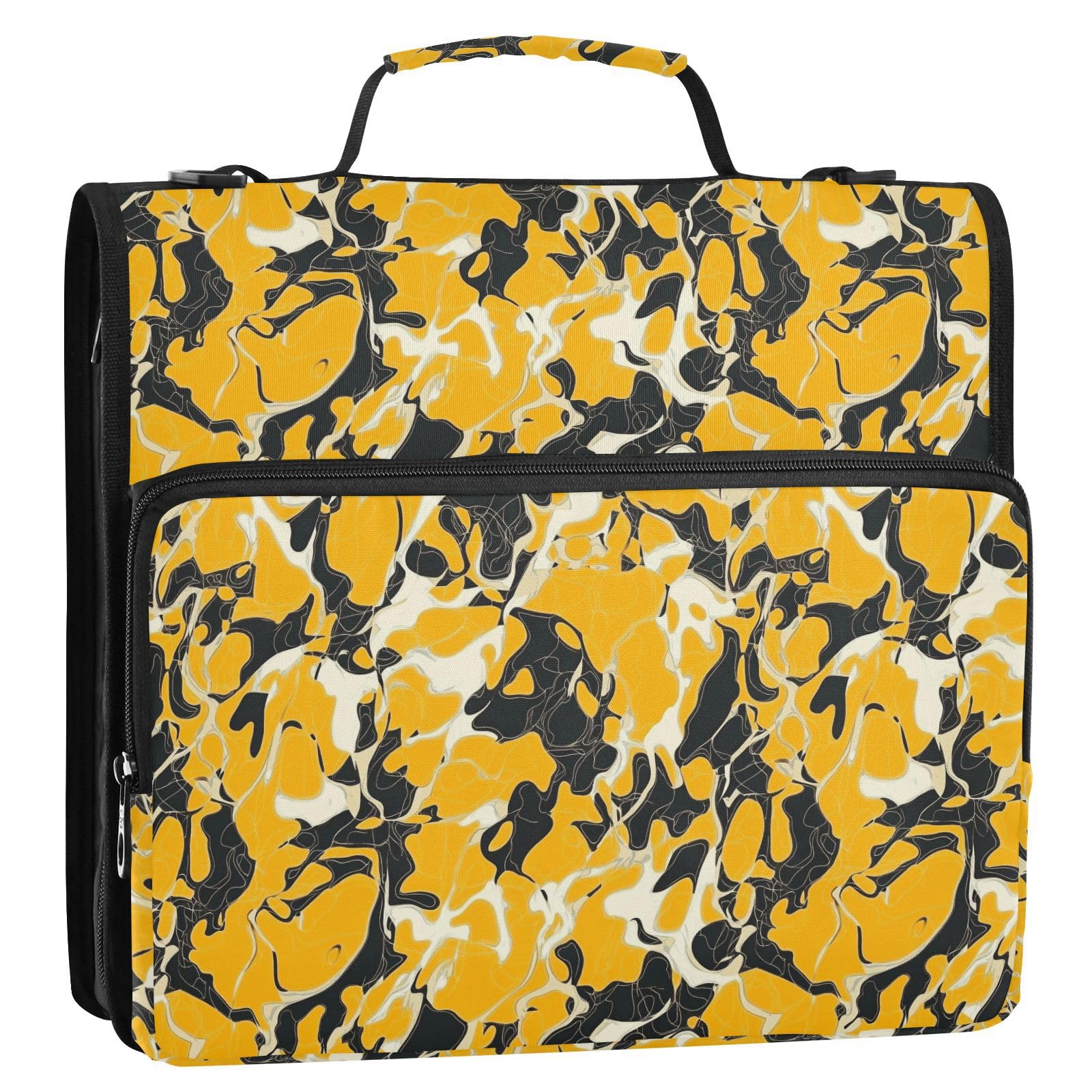 Raccoglitore a 3 anelli con tracolla, 3,8 cm, con tasche multiple per scuola media, colore: giallo mimetico