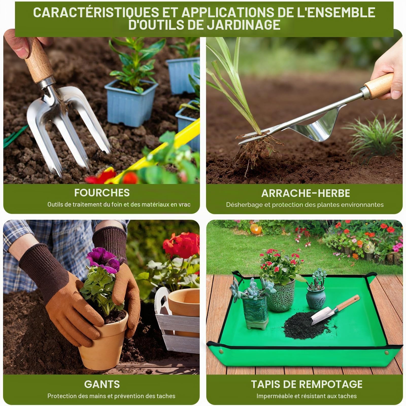Kynup Kit de Jardinage 9 Pièces, Ensemble Outils de Jardin en Acier Inoxydable avec Manches en Bois Ergonomiques - Idéal pour la Plantation, Désherbage et Rempotage, Cadeau Pratique pour Jardiniers