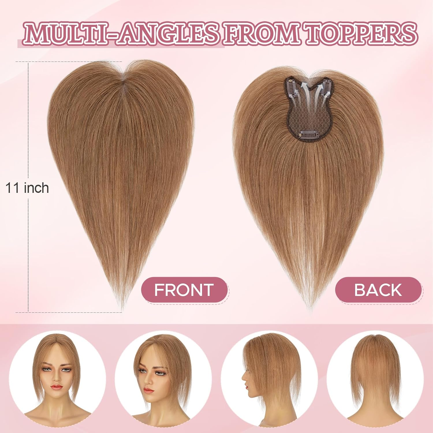 SEGO Human Hair Topper 360°3D Coverage Toppers Hairpieces for Women Double-Layer Hand-Stitched Thinning Hair Toppers Add Volume11inch #06 Dark Linen,21g