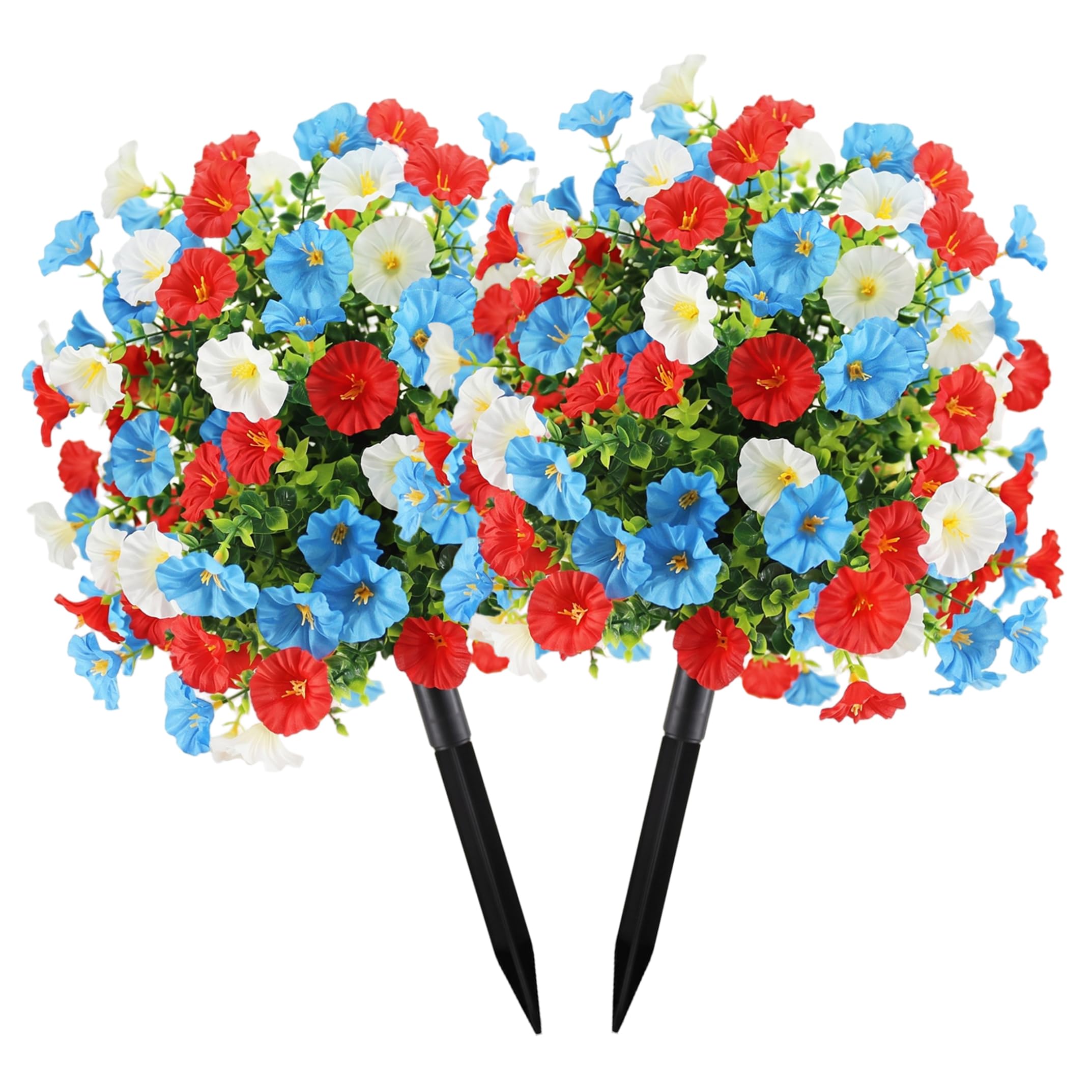 Gemuseeee Patriotic Flowers 22in Height Red White and Blue Flowers with Stake Artificial Pansies 4th of July Decorations for Outdoors Garden Yard 2Pcs