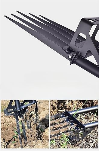 Miniatura 6 de Tenedor de paso resistente de 5 púas para jardinería, tenedor de excavación, forjado, acero forjado de 46 pulgadas, mango largo, herramienta de