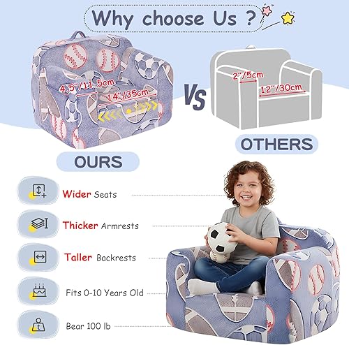 Miniatura 7 de Tiita Sofá para Niños, Sofá para Niños con Asa de Transporte, Sofá de Espuma Portátil para Niños Pequeños, Sofá de Guardería para Niños que Brilla