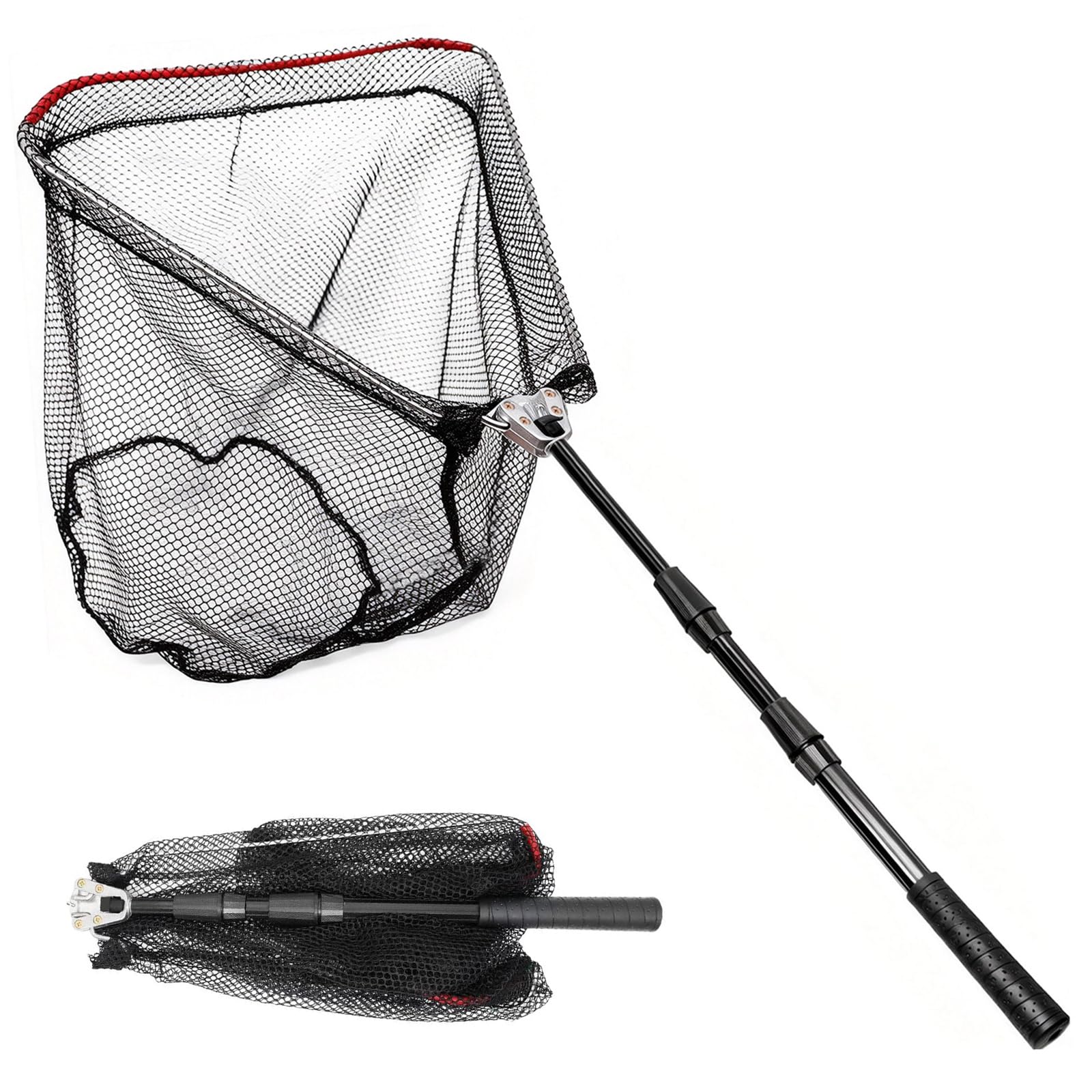 Épuisette Pêche Pliable 130cm, Filet de Pêche en Nylon Recouvert de Caoutchouc avec Poignée Télescopique, pour La Pêche de Carpe, Truite, Crevette en Étang, Bassin, Rivière