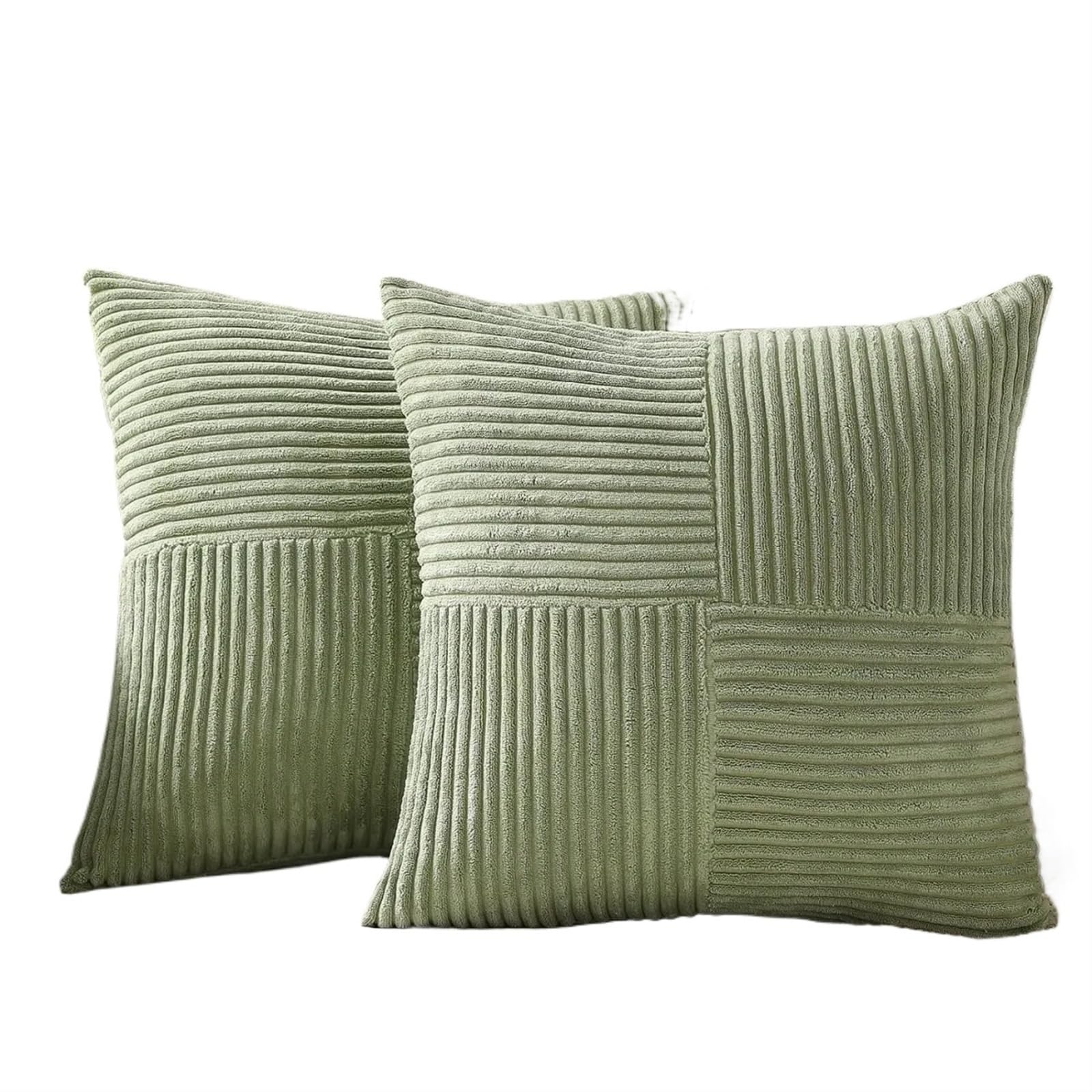 Housses de coussin en velours côtelé vert pour un salon cocooning et chaleureux