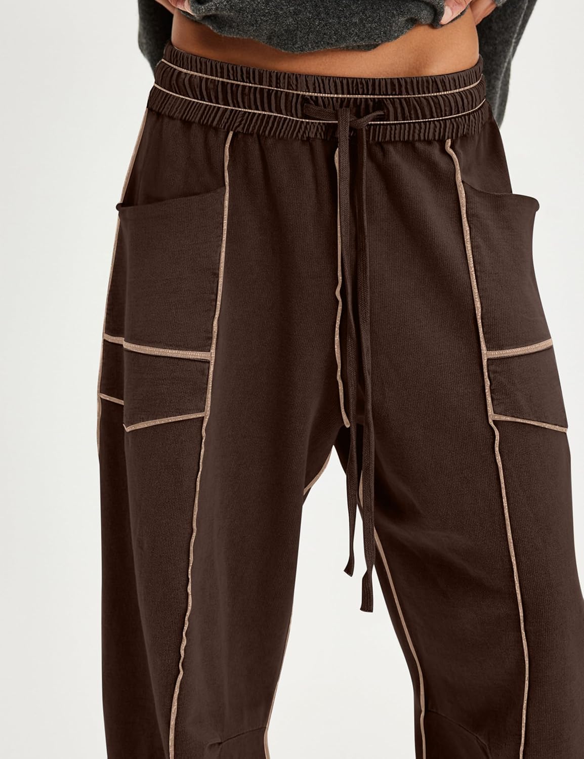 Barrel Sweatpants Women Baggy Drawstring High Waisted Lounge Pants Color Block Jogger Pant Athletic Pant with Pockets - Image 3