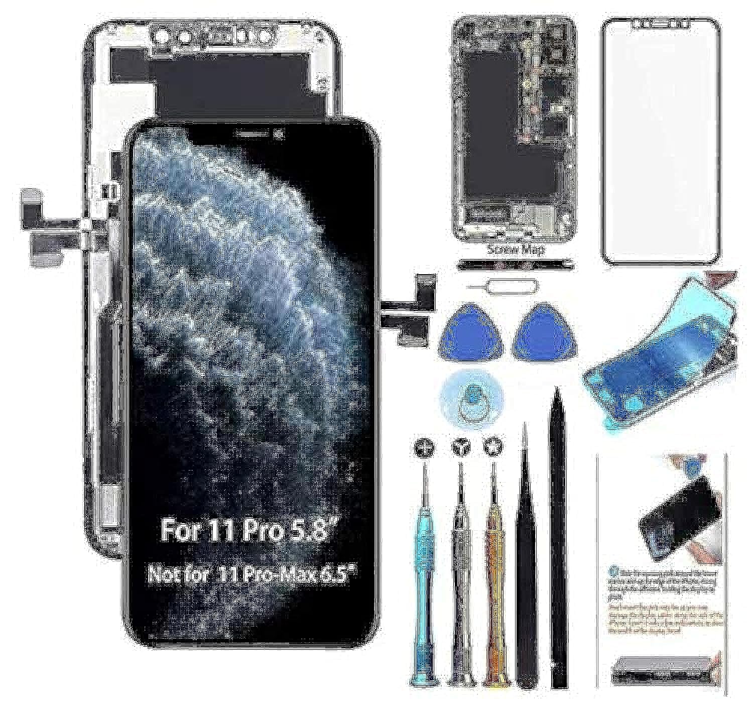 Pantalla LCD de repuesto para iPhone 11 Pro, pantalla LCD de 5.8 pulgadas, digitalizador táctil 3D, kit de reparación completo con herramientas de reparación