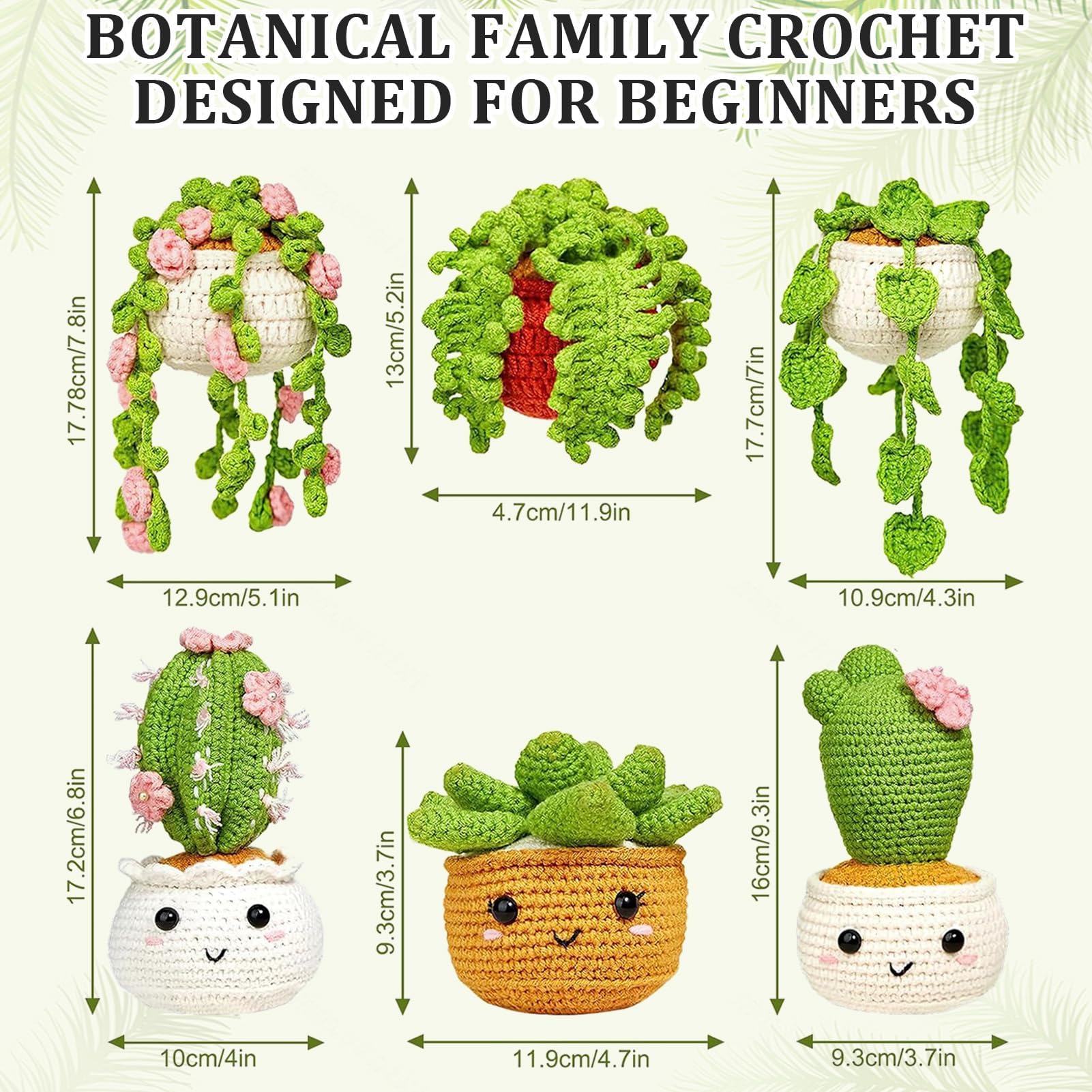 FARYODI Set all'uncinetto per principianti, cactus, fai da te, con uncinetto, filato, imbottitura, pennarelli, kit fai da te, con istruzioni per adulti e bambini