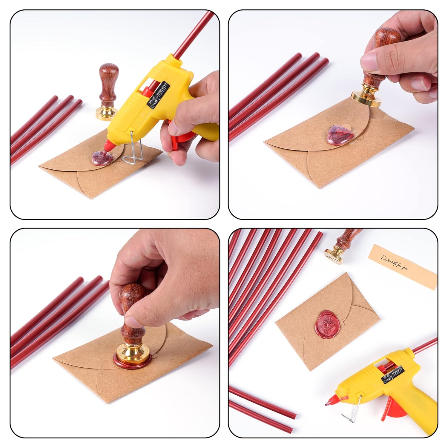 10 Pieces Sealing Wax Glue Sticks, 8 Inch Long Mini Hot Glue Gun Sticks for Envelopes, Wedding Invitations, Cards, DIY Art Craft (7mm Diameter, Red)
