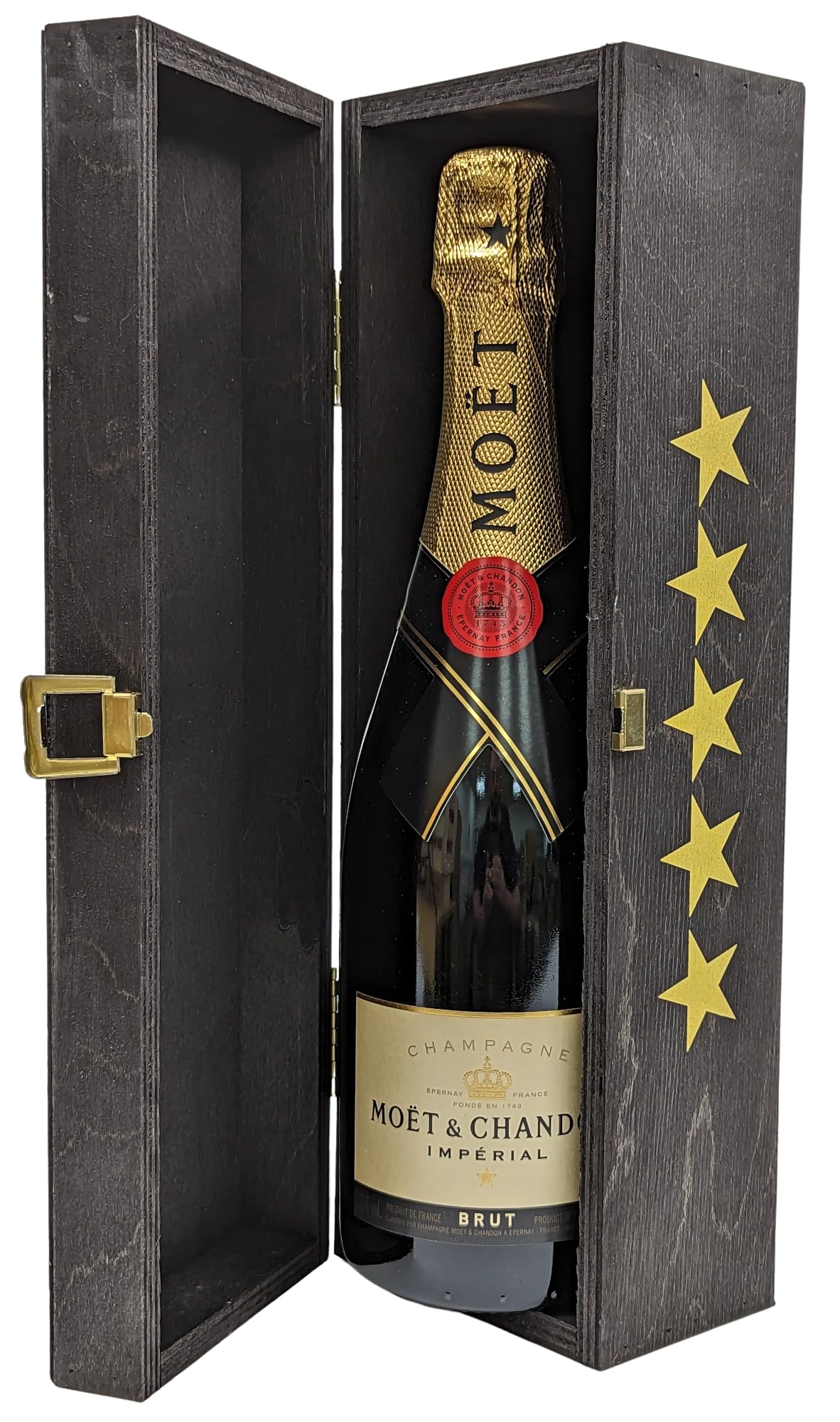 Champagne Impérial Brut, 75 cl in a Wooden 5 Star Champagne Gift Box - Birthday Gift Sets for Women, Men, Couples or Best Friend
