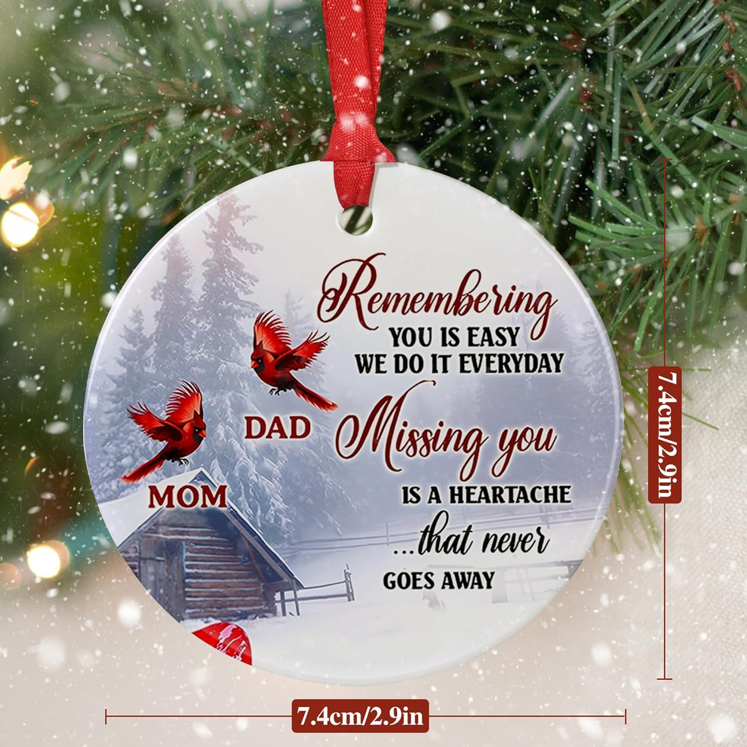 Cardinal Dad Mom Memorial Ornament - Cardinal Christmas Ornament - Loss of Mother Father - Sympathy & Condolence Gift - In Memory of Mom Dad - Image 2