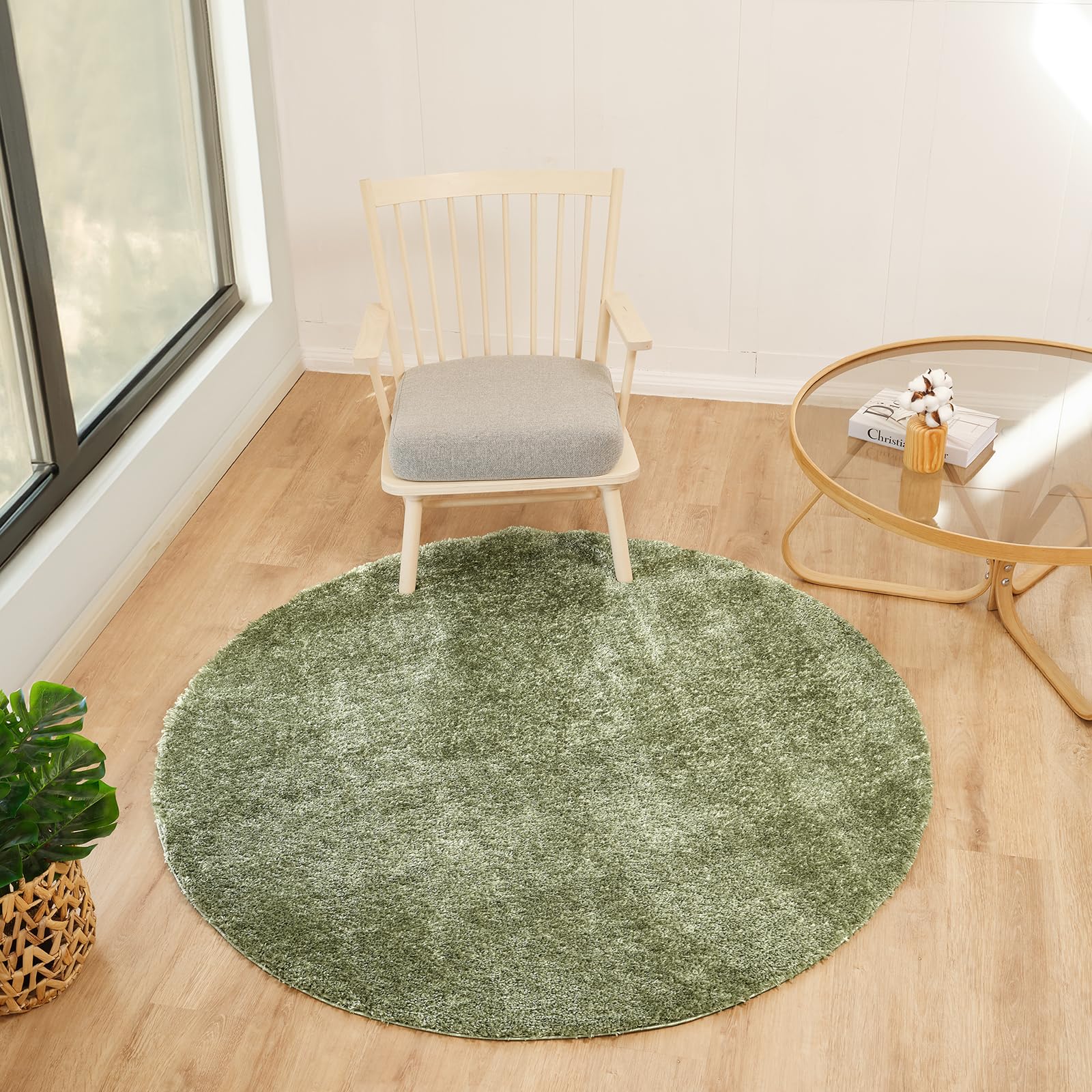 Rackhams Green Cloudy Shag-Solid Color Plush Soft Pile Rug - 160Cm_diameter