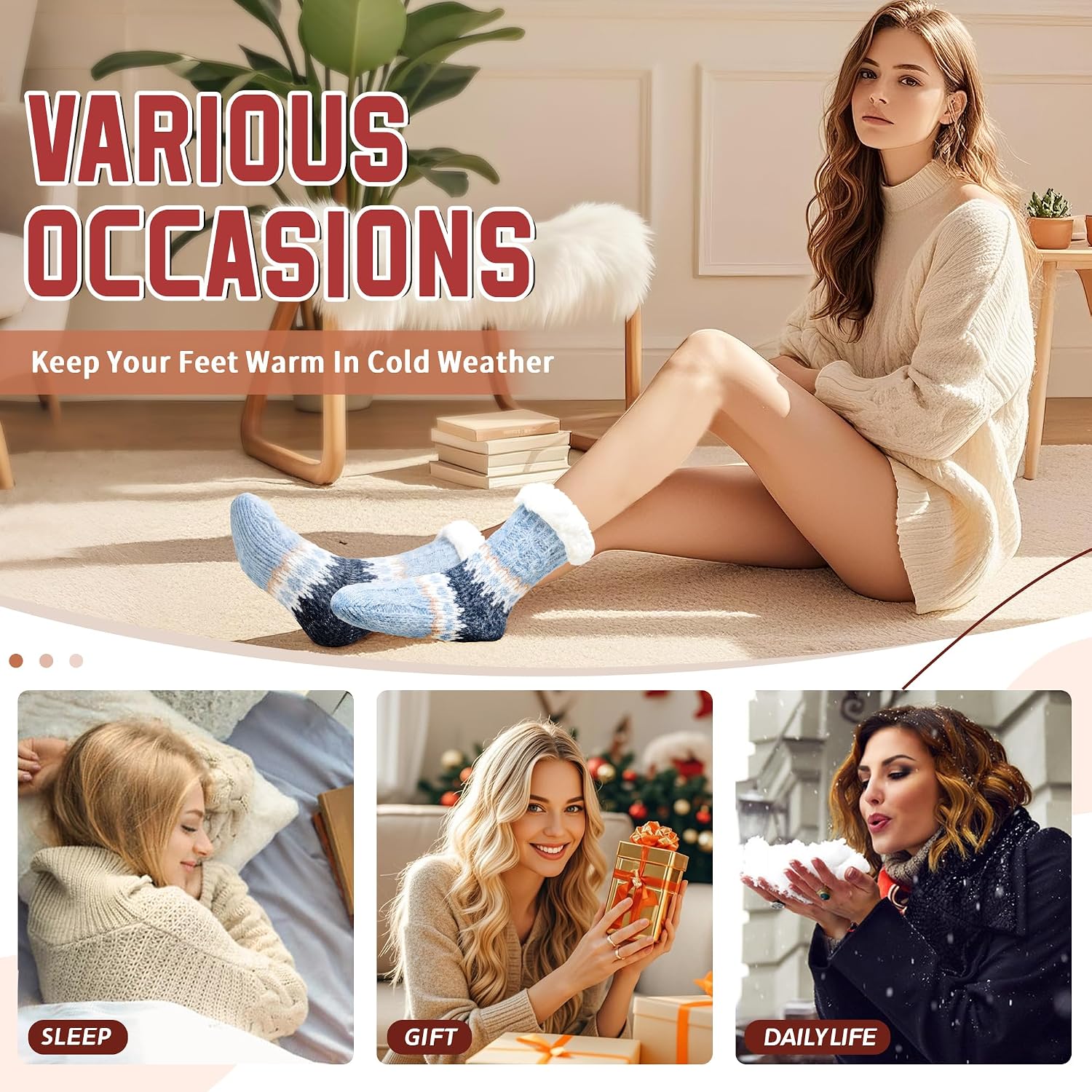 DoSmart Women Slipper Socks Non Slip Fluffy Winter Warm Thick Thermal Cozy Cabin Soft Fleece Home Grips Socks