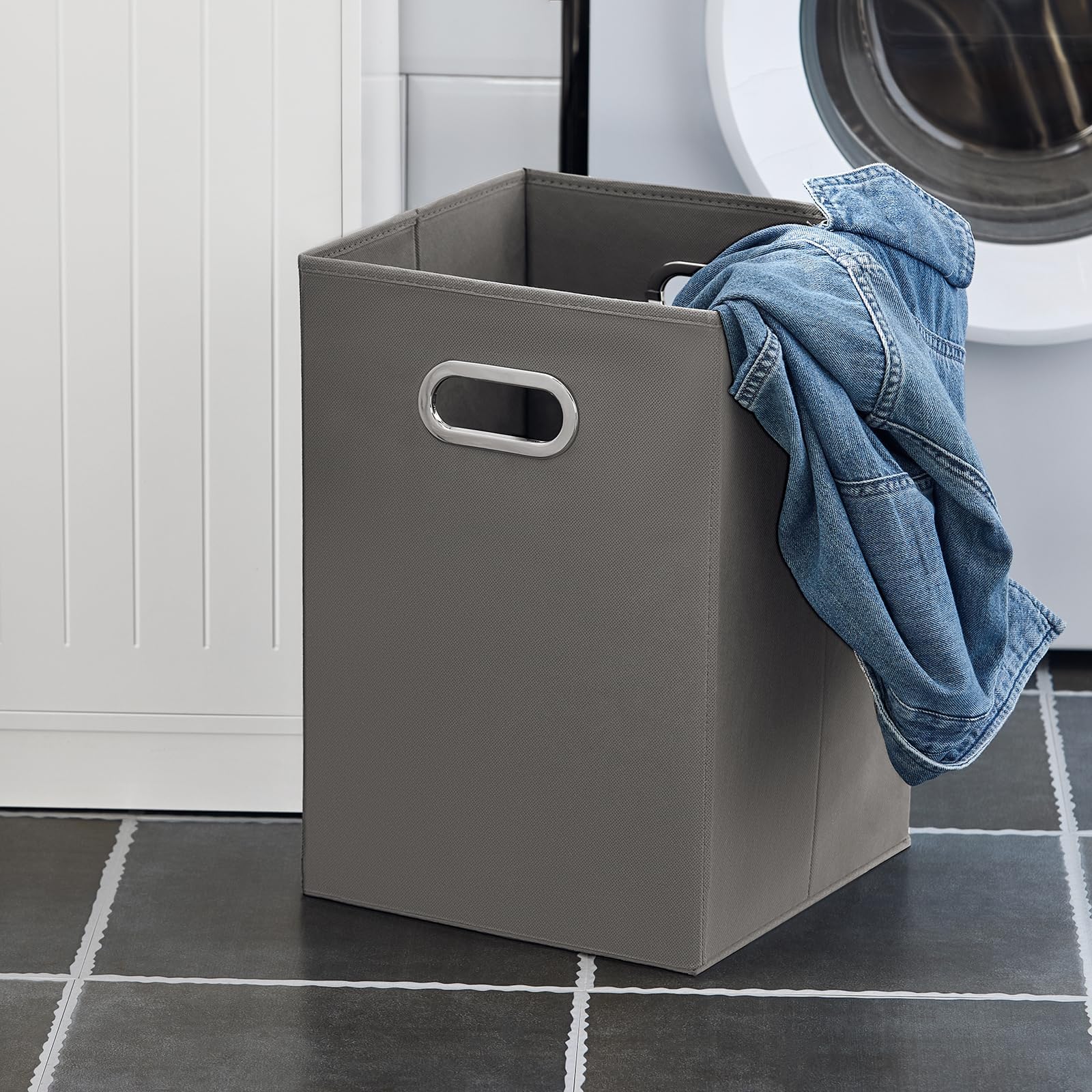 SoBuy Armadietto da Bagno con Cesto portabiancheria –Mobile Lavanderia con Cassetto – Armadio Compatto per Piccoli Spazi, Mobiletto Bagno Salvaspazio in Legno, 40x90x38cm, Bianco, BZR110-W