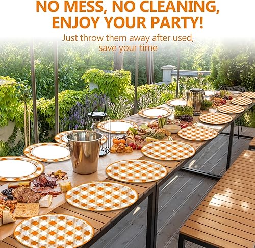 Miniatura 6 de 50 platos ovalados de papel de Acción de Gracias a cuadros ovalados desechables naranja y blanco a cuadros para barbacoa, reunión, picnic, carnaval,