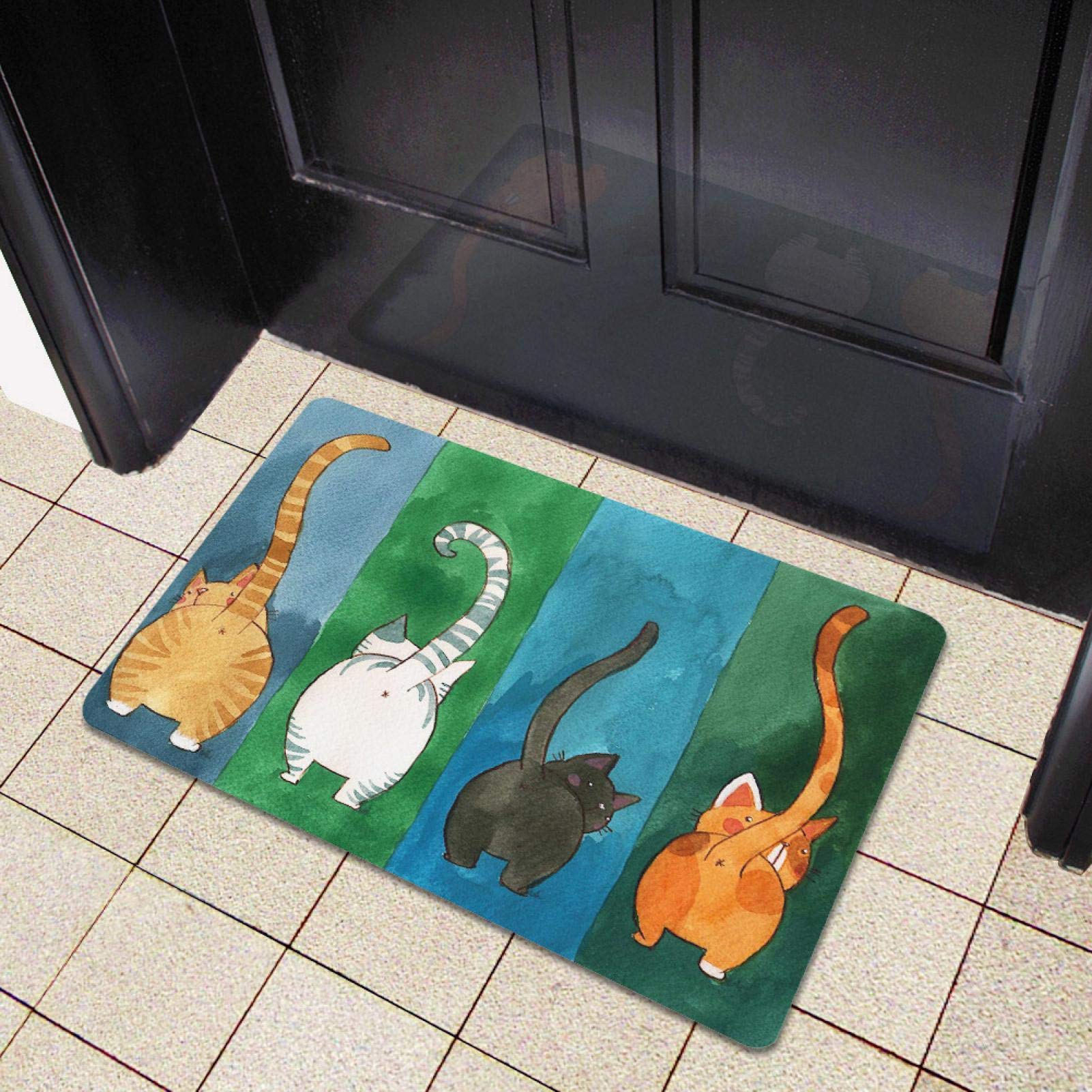 BTER Non-slip Doormat, Cute Welcome Mat Sturdy Practical Cat Pattern for Kitchen Living Room for Balcony for Hallway Bathroom for Bedroom(45 * 70cm)