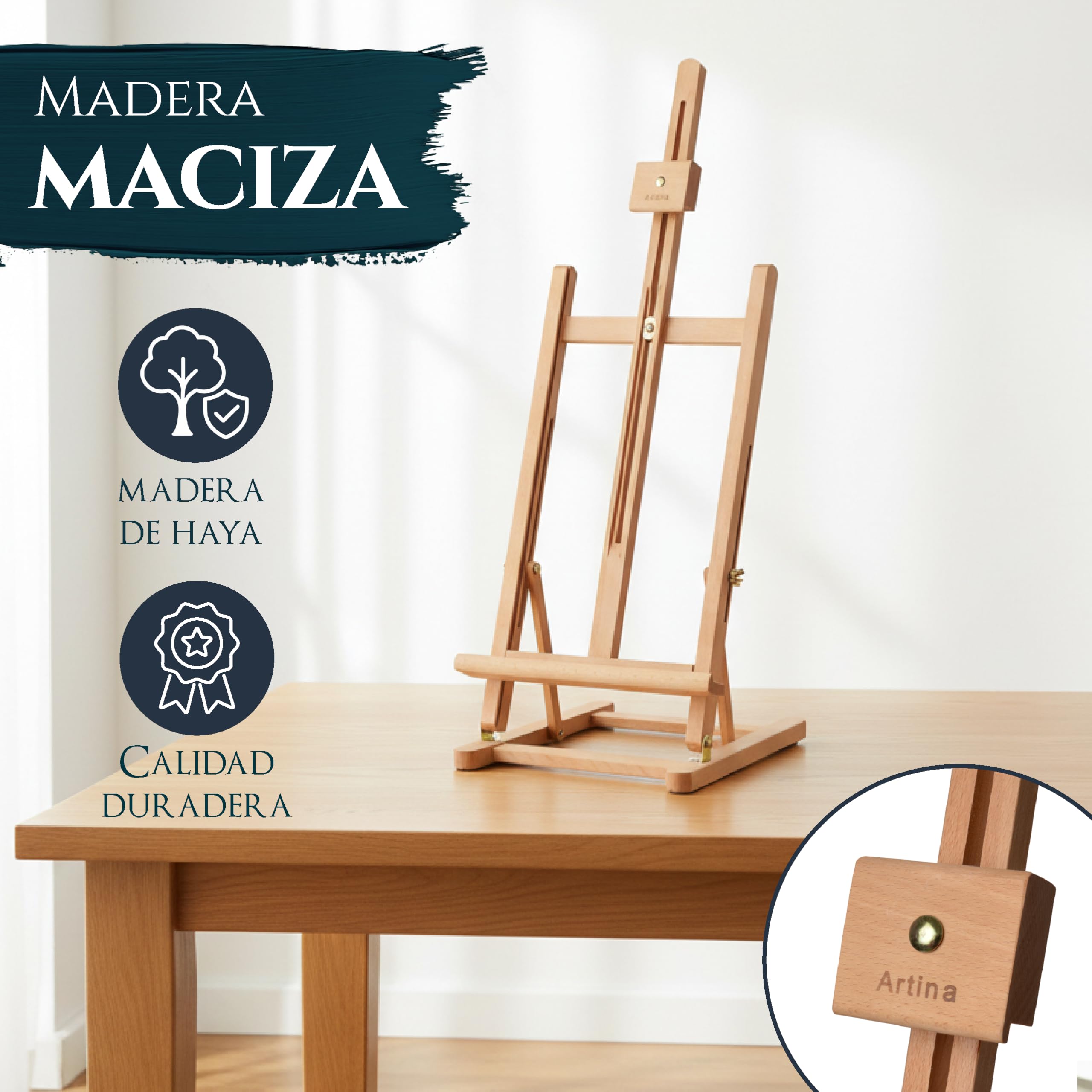 Artina Caballete de Mesa Profesional Metz XXL de Haya - Caballete para lienzos de Altura MAX. 57 cm - Adecuado para Todas Las Edades