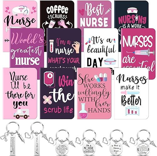 18 cuadernos de enfermería, mini bloc de notas de enfermería con 6 piezas de llavero de enfermería, regalos semanales, bloc de notas de enfermería,