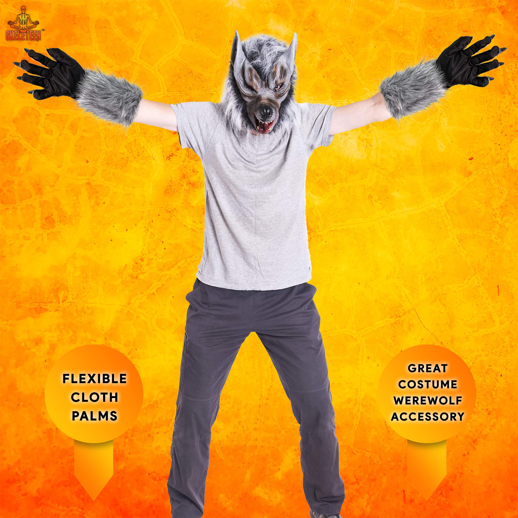 Skeleteen Werewolf Hand Costume Gloves Grey Hairy Wolf Claw Hands