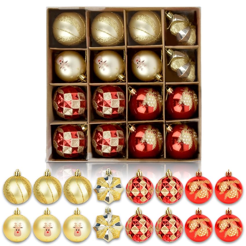 Immagine del prodotto Christmas Ball Decoration Palle di Natale oro rosso Palle di Natale grandi 6cm - 16 PZ Palline per albero di Natale in plastica infrangibile - Decorazioni per l'albero di Natale Decorazioni