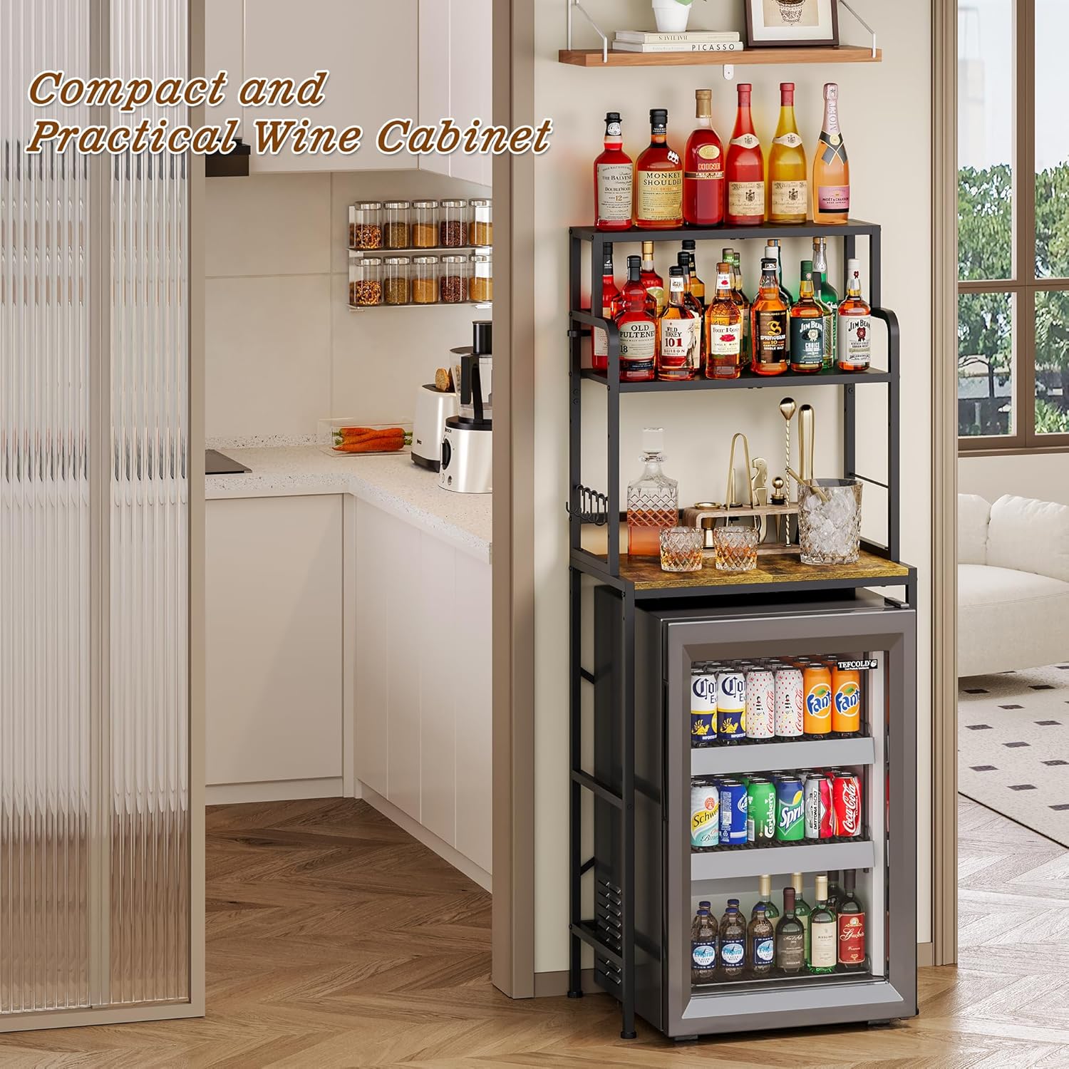 Yuyetuyo 3-Tier Mini Fridge Stand Shelf configured as a compact wine cabinet.