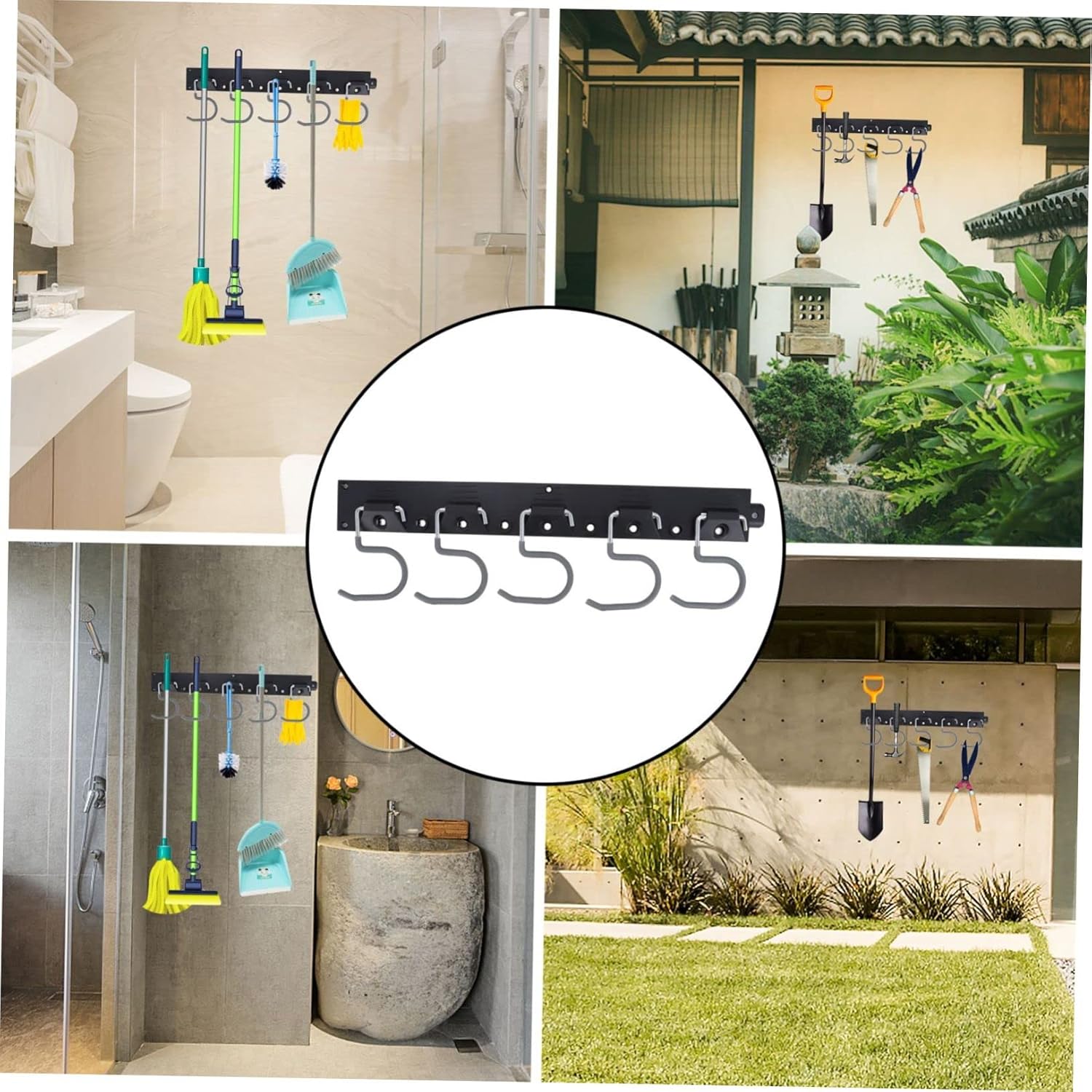 Heavy-Duty Garage Tool Hanger with Wall Mount Organizer Non-Slip PVC Coated Hooks for Rakes Brooms Shovels Multi-Purpose Storage Rack for Kitchen Bathroom Shed and Random Color