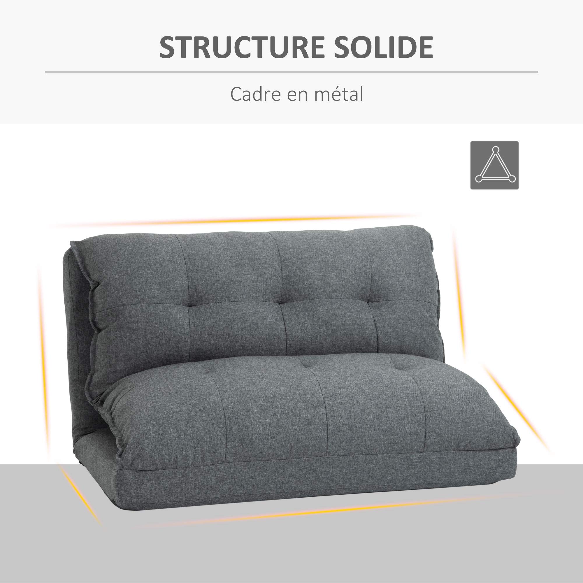 HOMCOM Fauteuil de Sol Paresseux chauffeuse Fauteuil Convertible Fauteuil Salon - Matelas d'appoint - Inclinaison Dossier réglable 13 Positions - Tissu Lin Gris